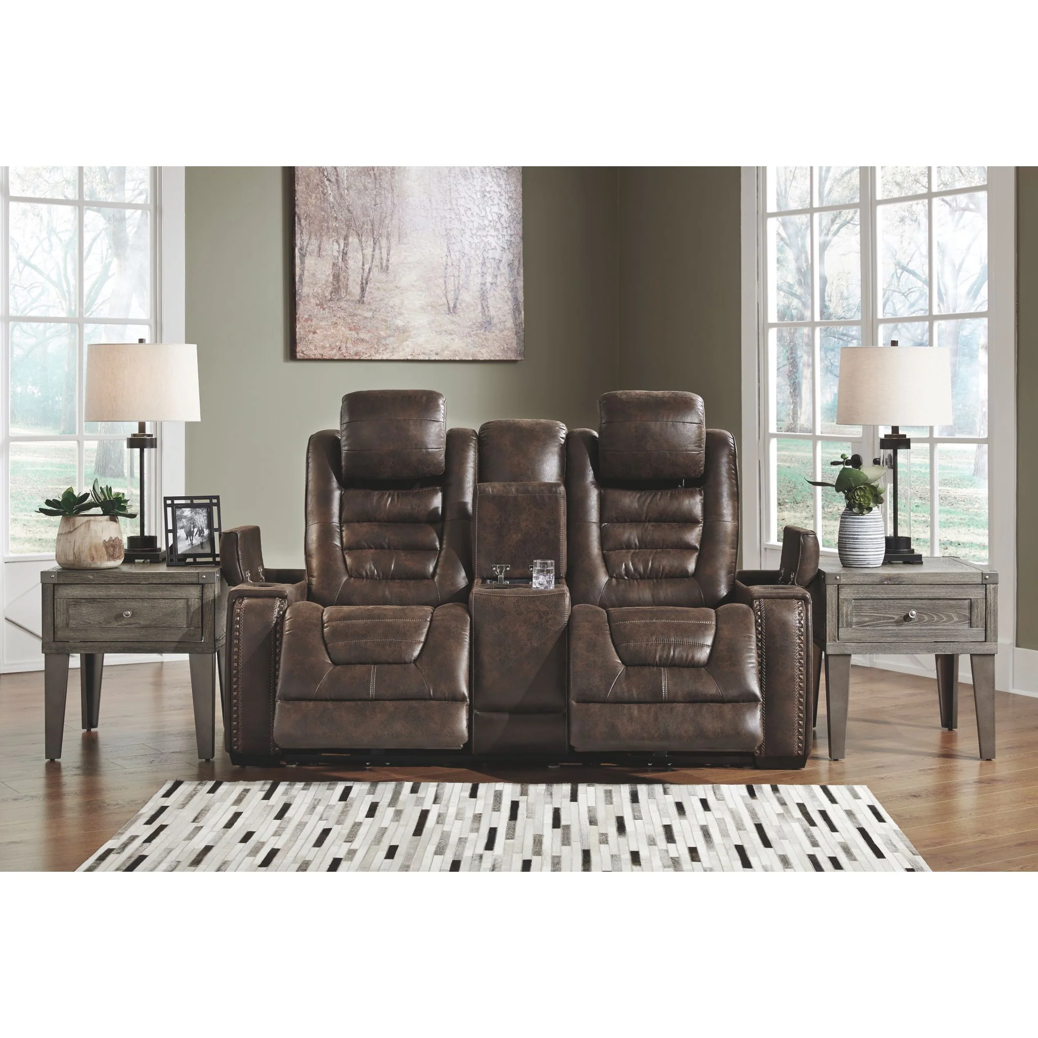 Game Zone Power Reclining Love With Power Headrest - Bark - Image 2