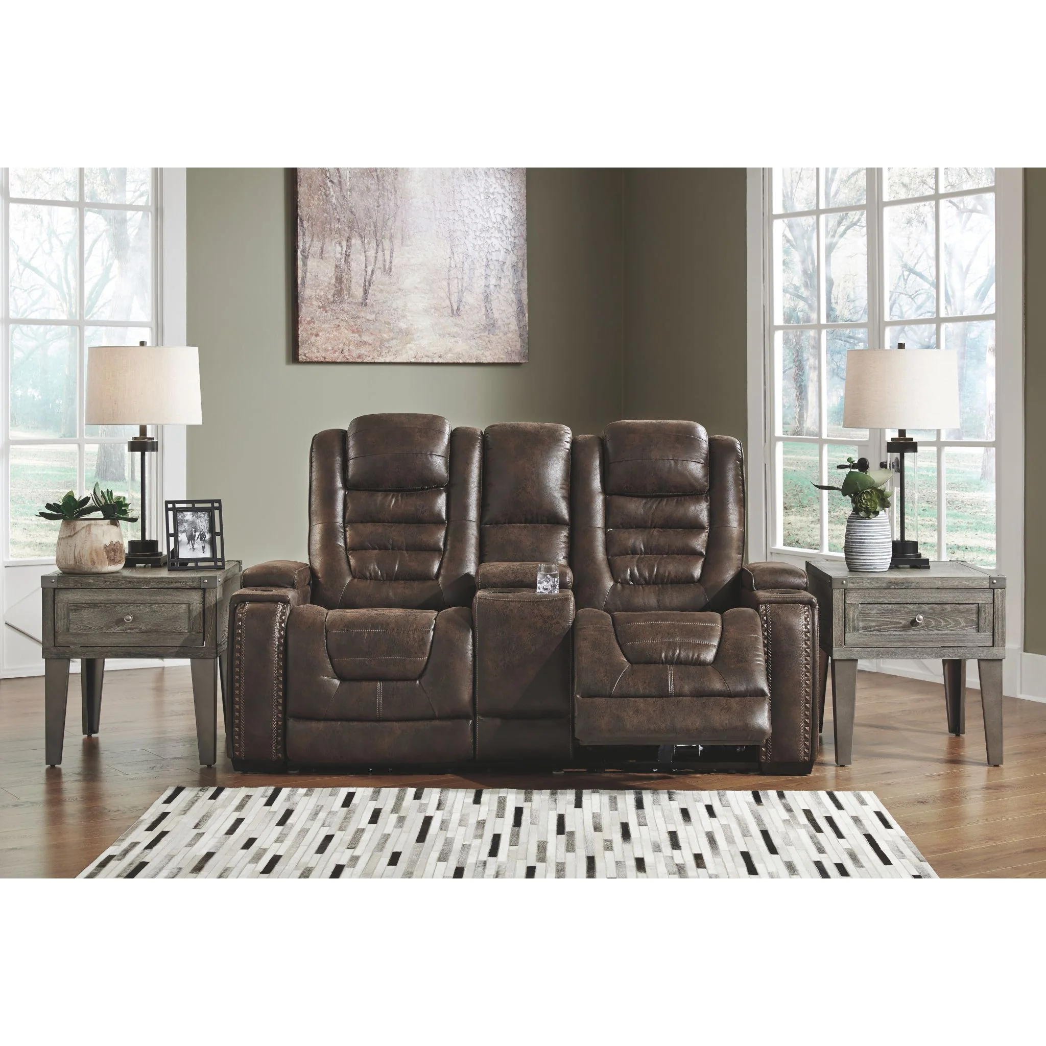Game Zone Power Reclining Love With Power Headrest - Bark - Image 4