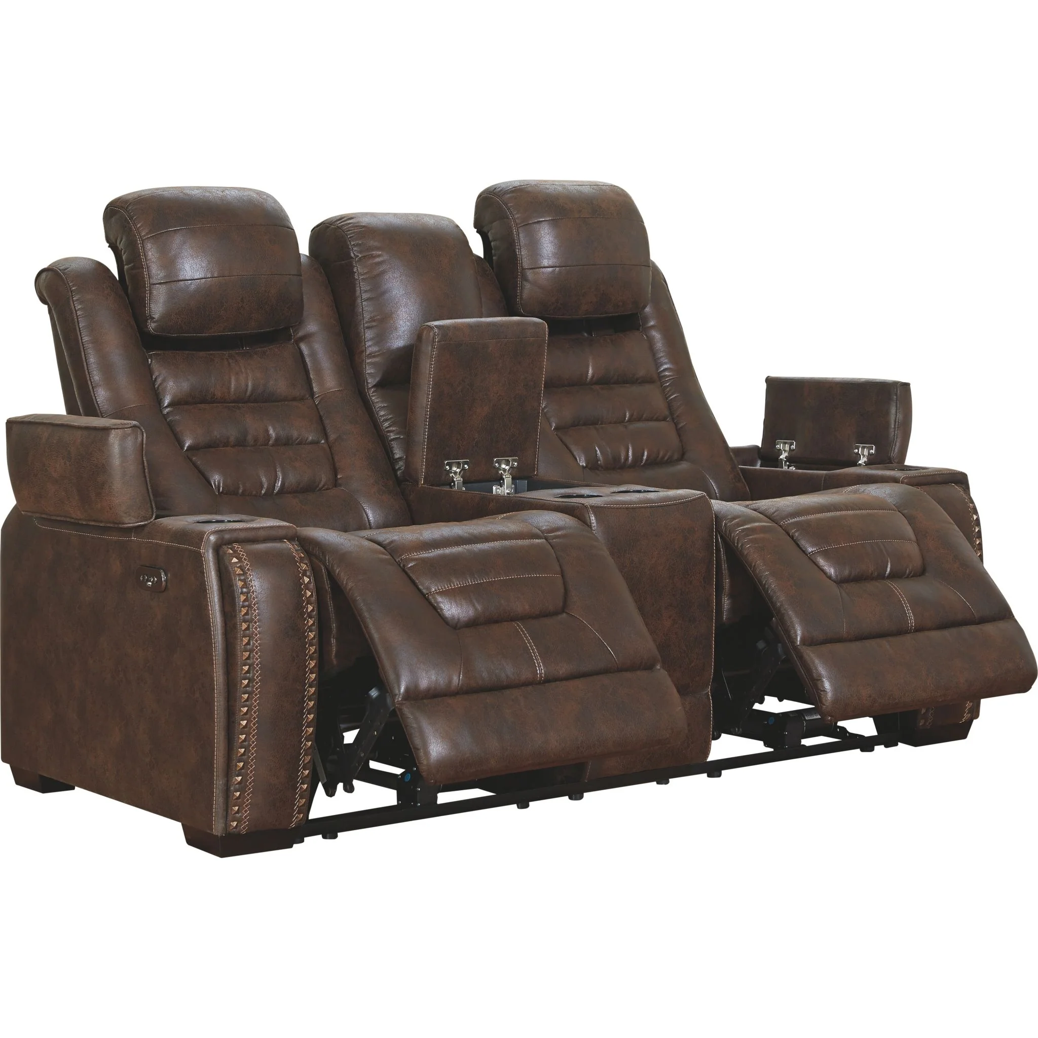Game Zone Power Reclining Love With Power Headrest - Bark - Image 5