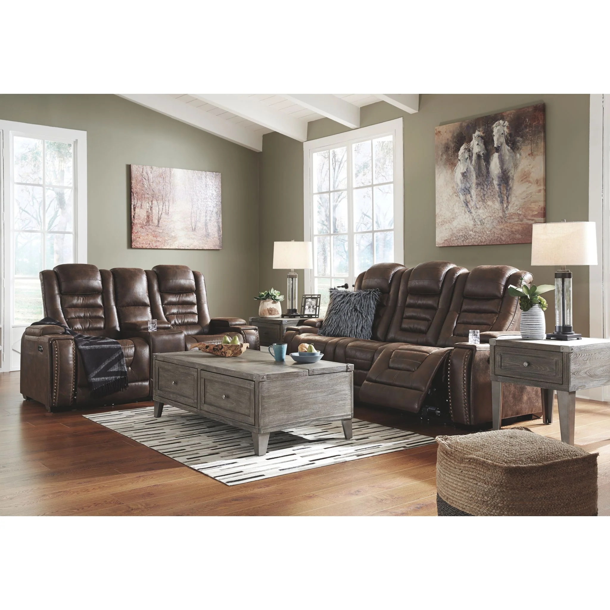 Game Zone Power Reclining Love With Power Headrest - Bark - Image 6