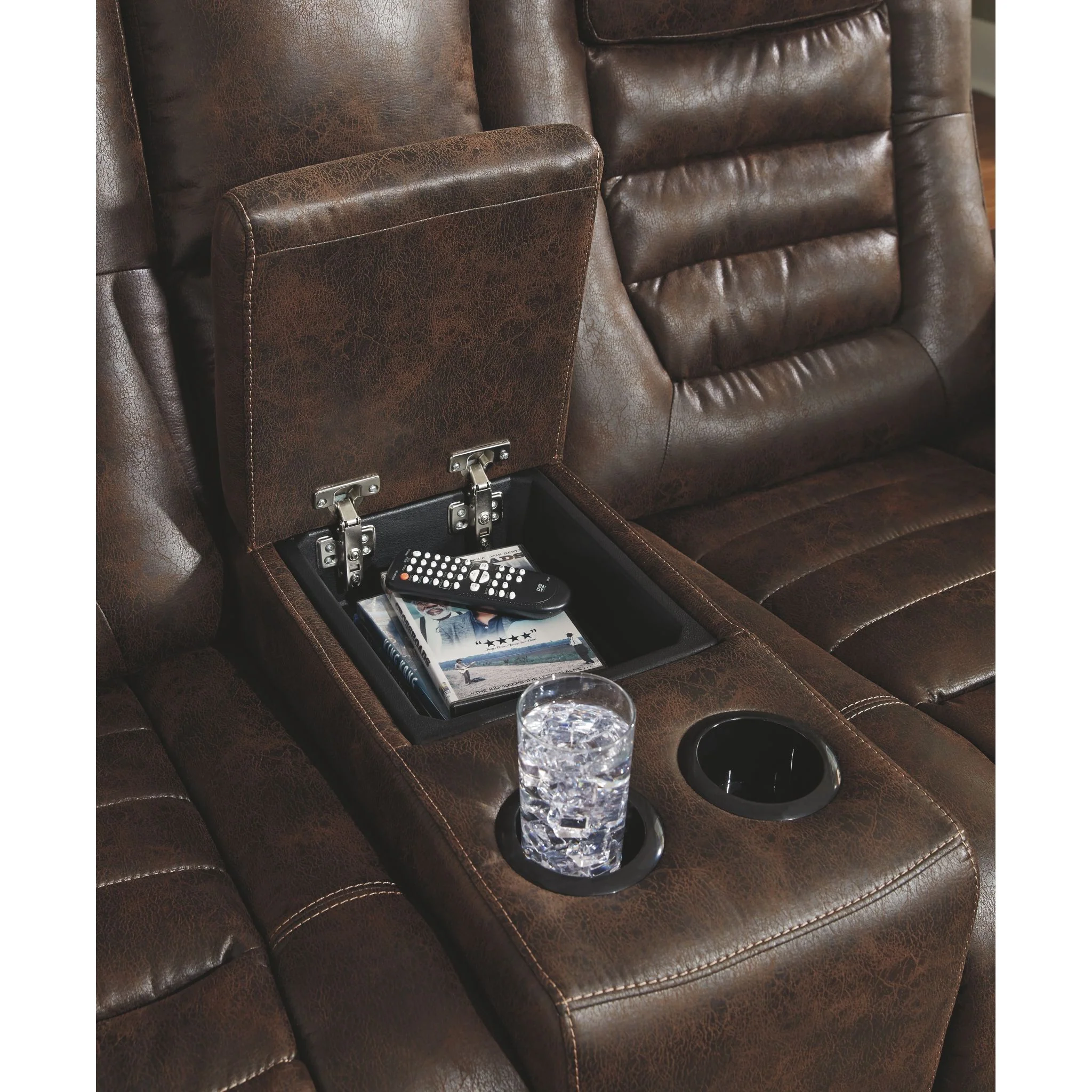 Game Zone Power Reclining Love With Power Headrest - Bark - Image 7