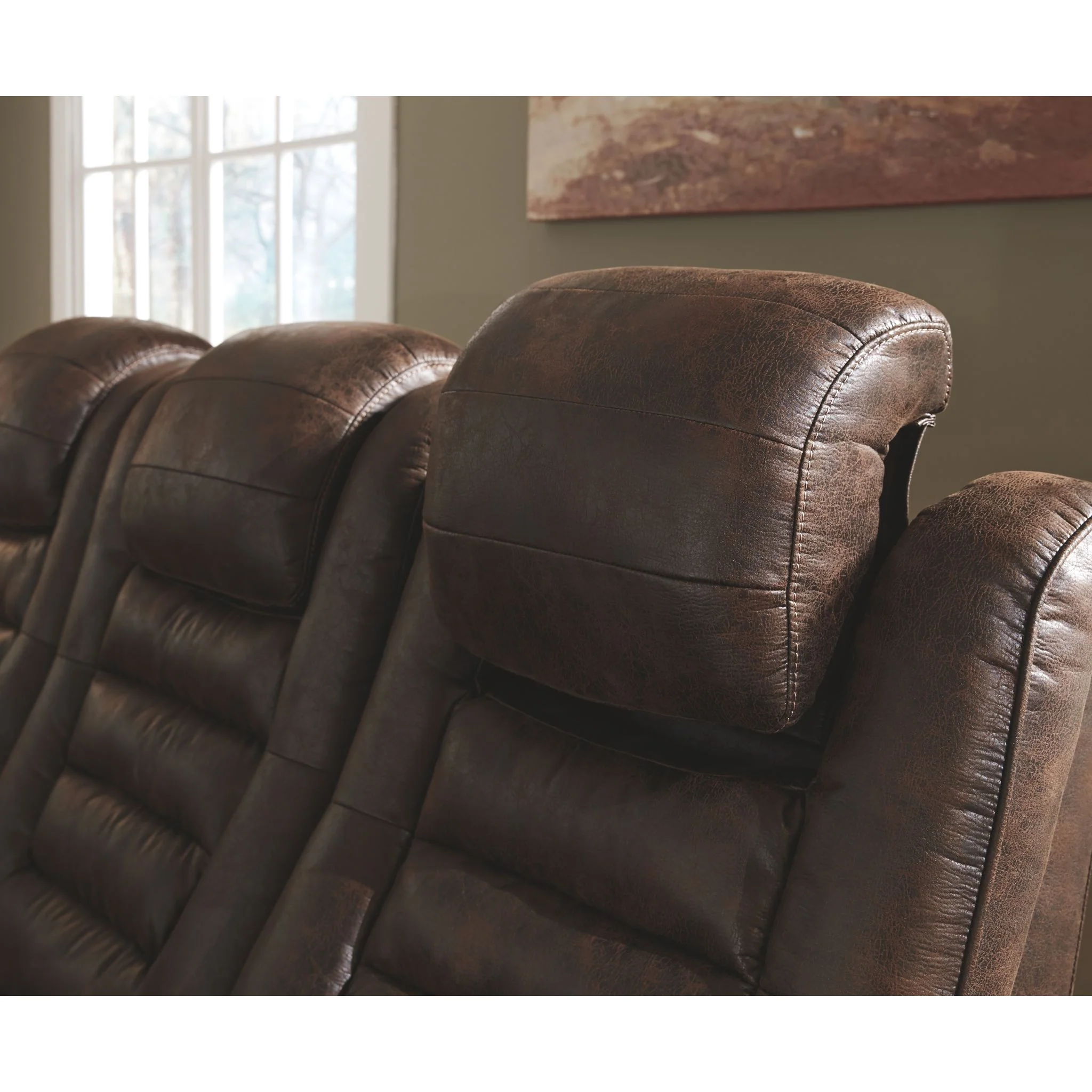 Game Zone Power Reclining Love With Power Headrest - Bark - Image 9