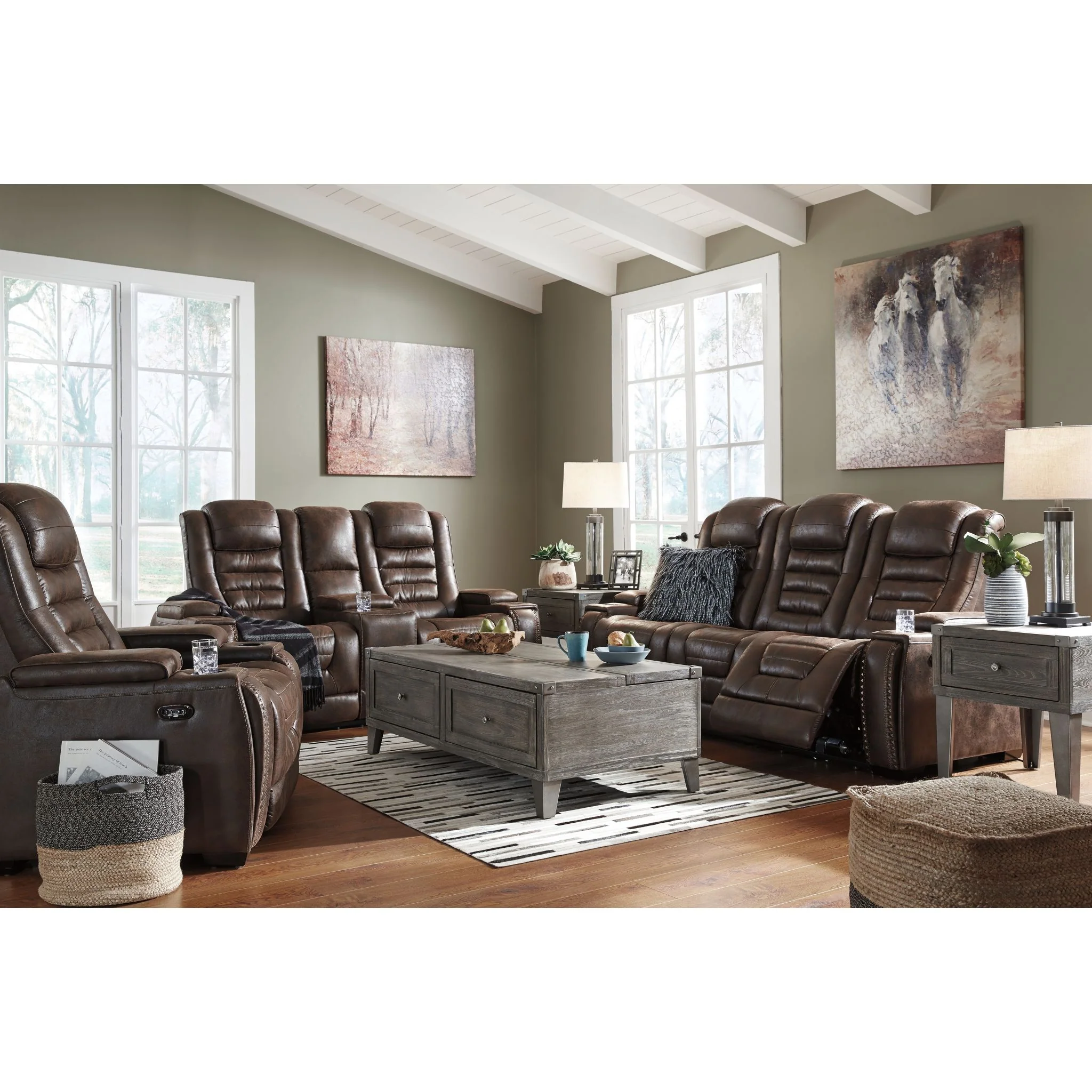 Game Zone Power Reclining Sofa With Power Headrest - Bark - Image 10
