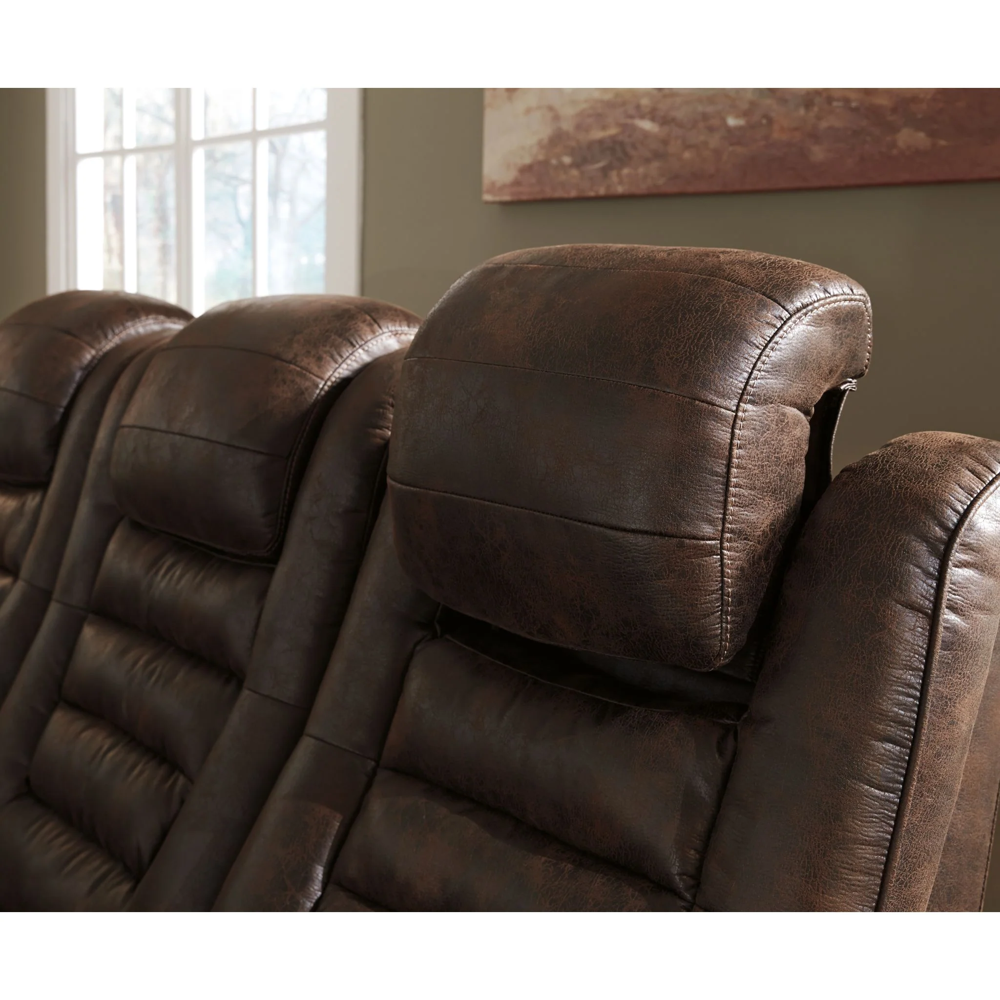 Game Zone Power Reclining Sofa With Power Headrest - Bark - Image 15