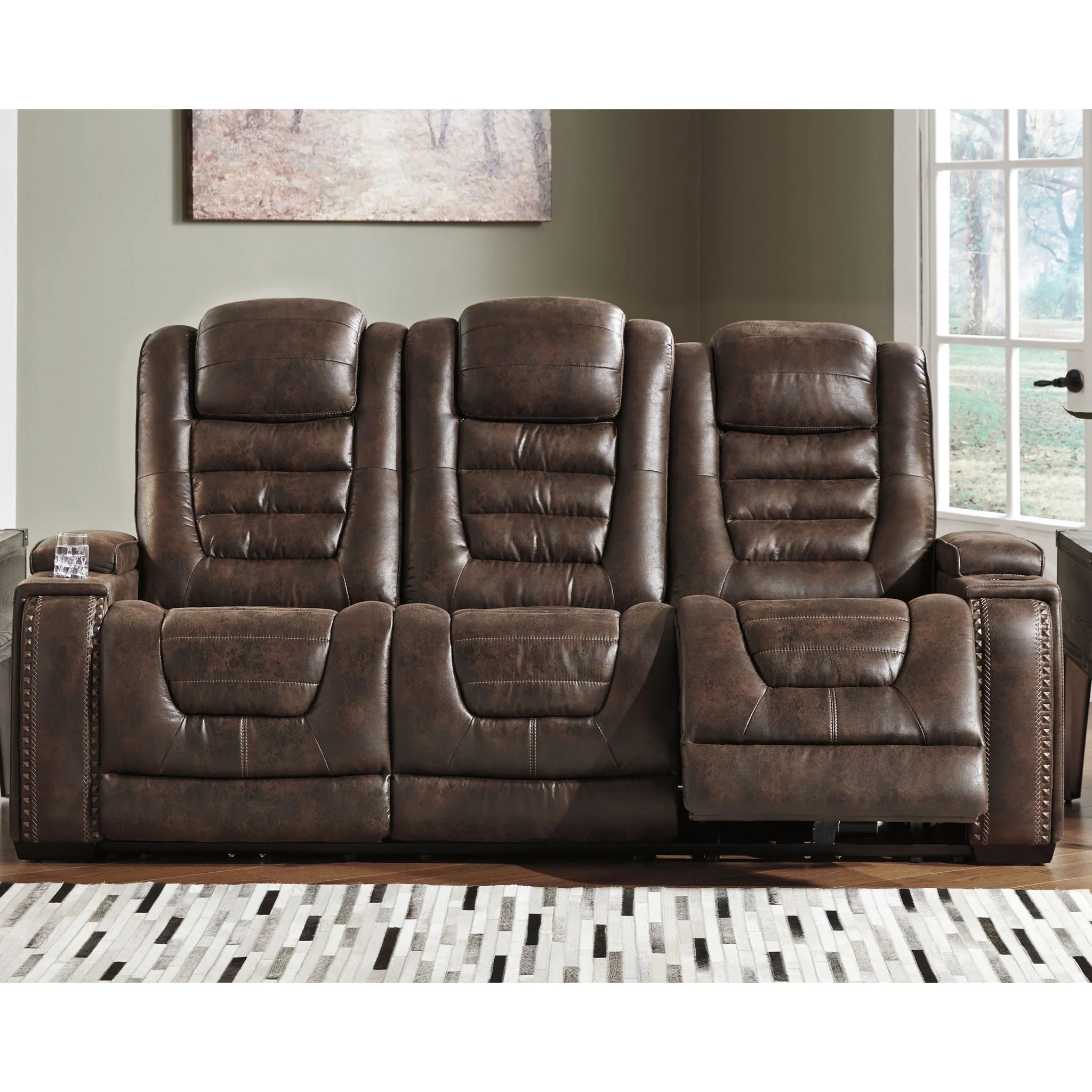 Game Zone Power Reclining Sofa With Power Headrest - Bark - Image 2