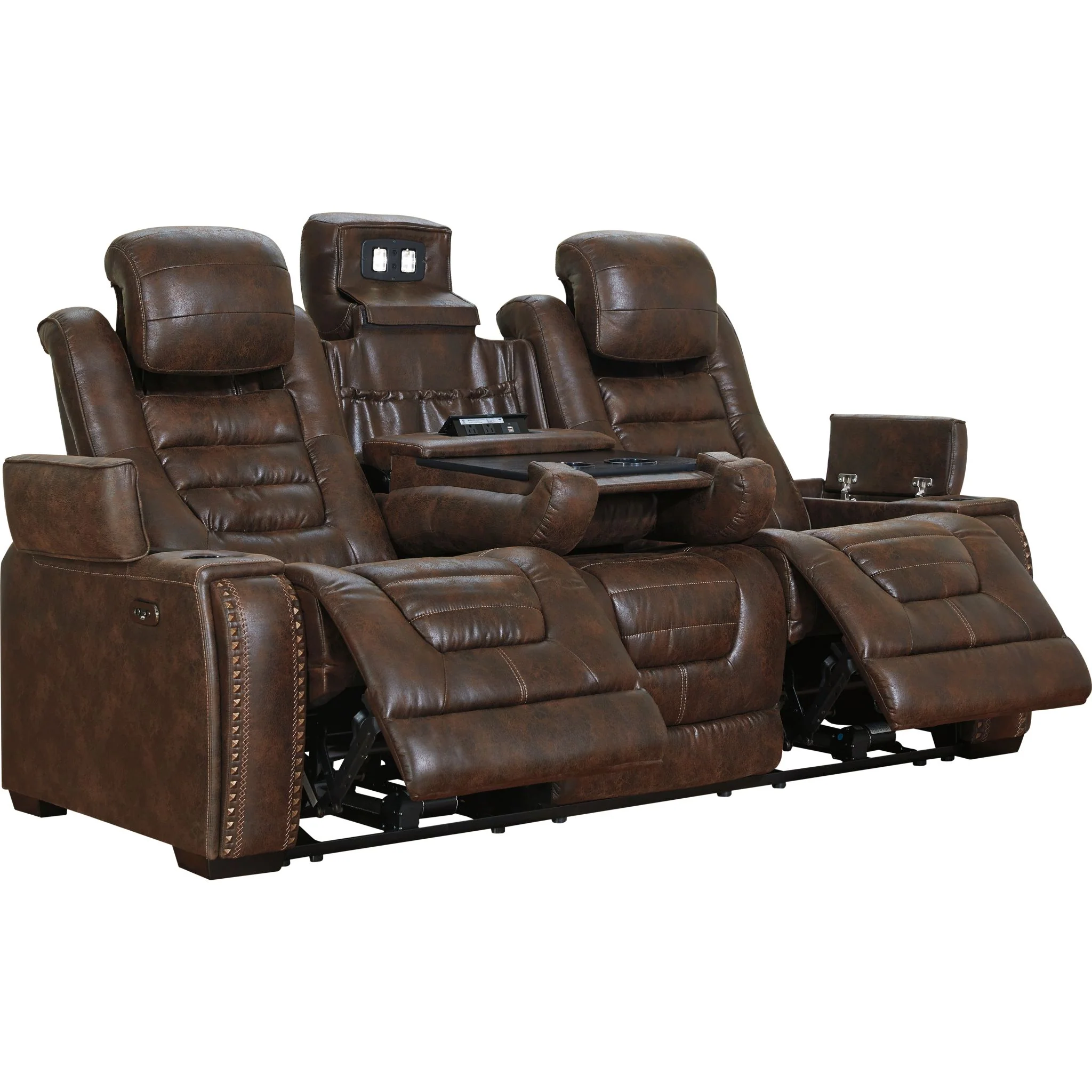 Game Zone Power Reclining Sofa With Power Headrest - Bark - Image 3