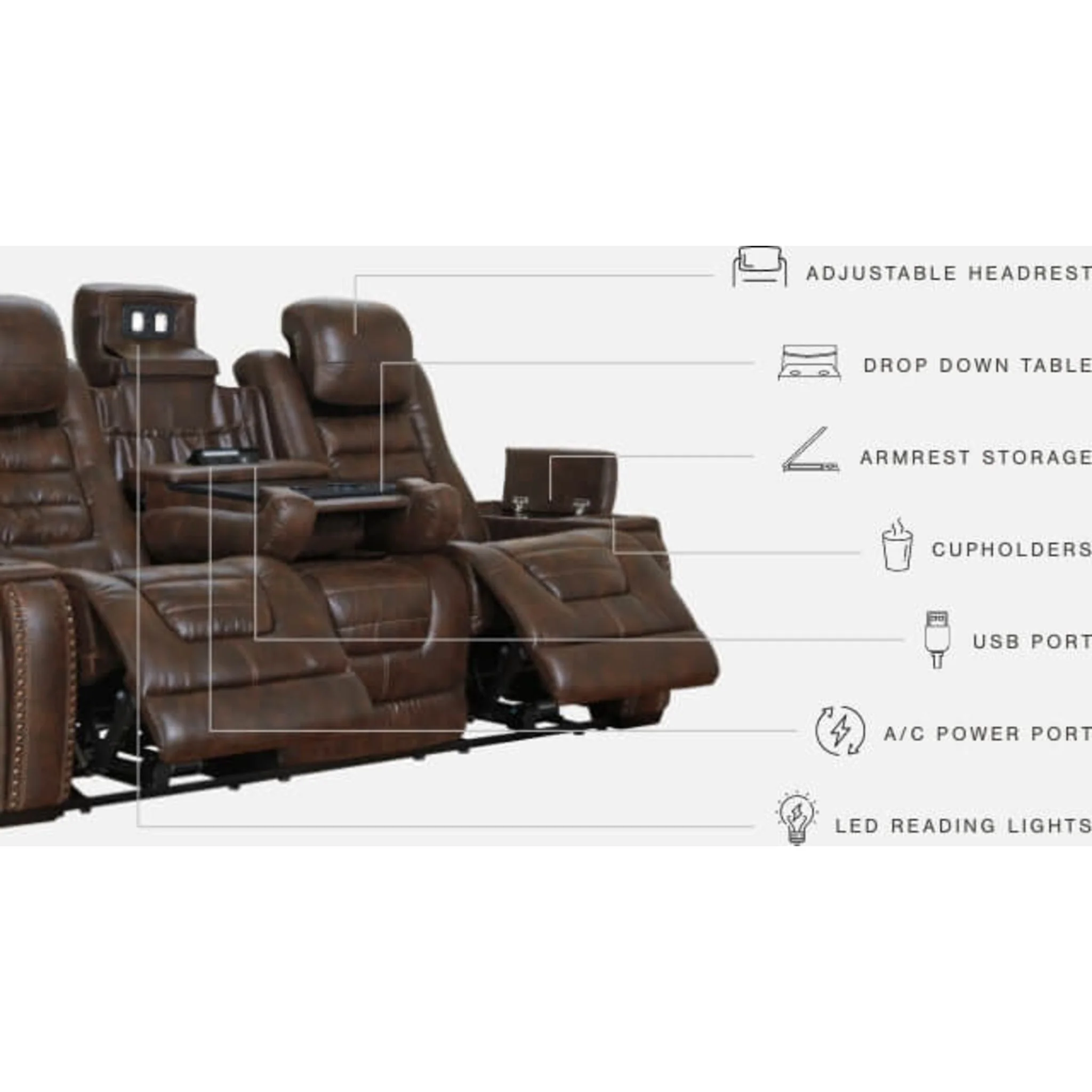 Game Zone Power Reclining Sofa With Power Headrest - Bark - Image 4