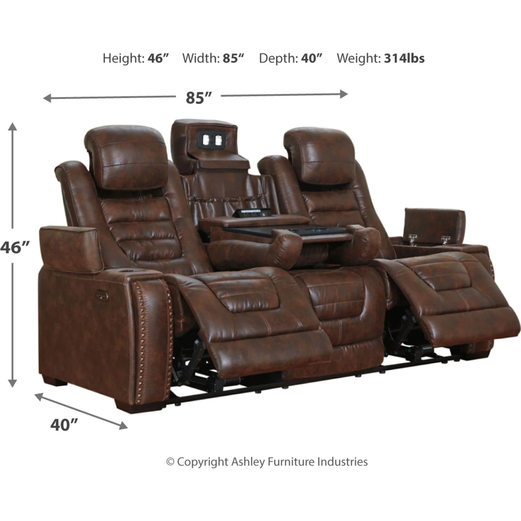 Game Zone Power Reclining Sofa With Power Headrest - Bark - Image 5