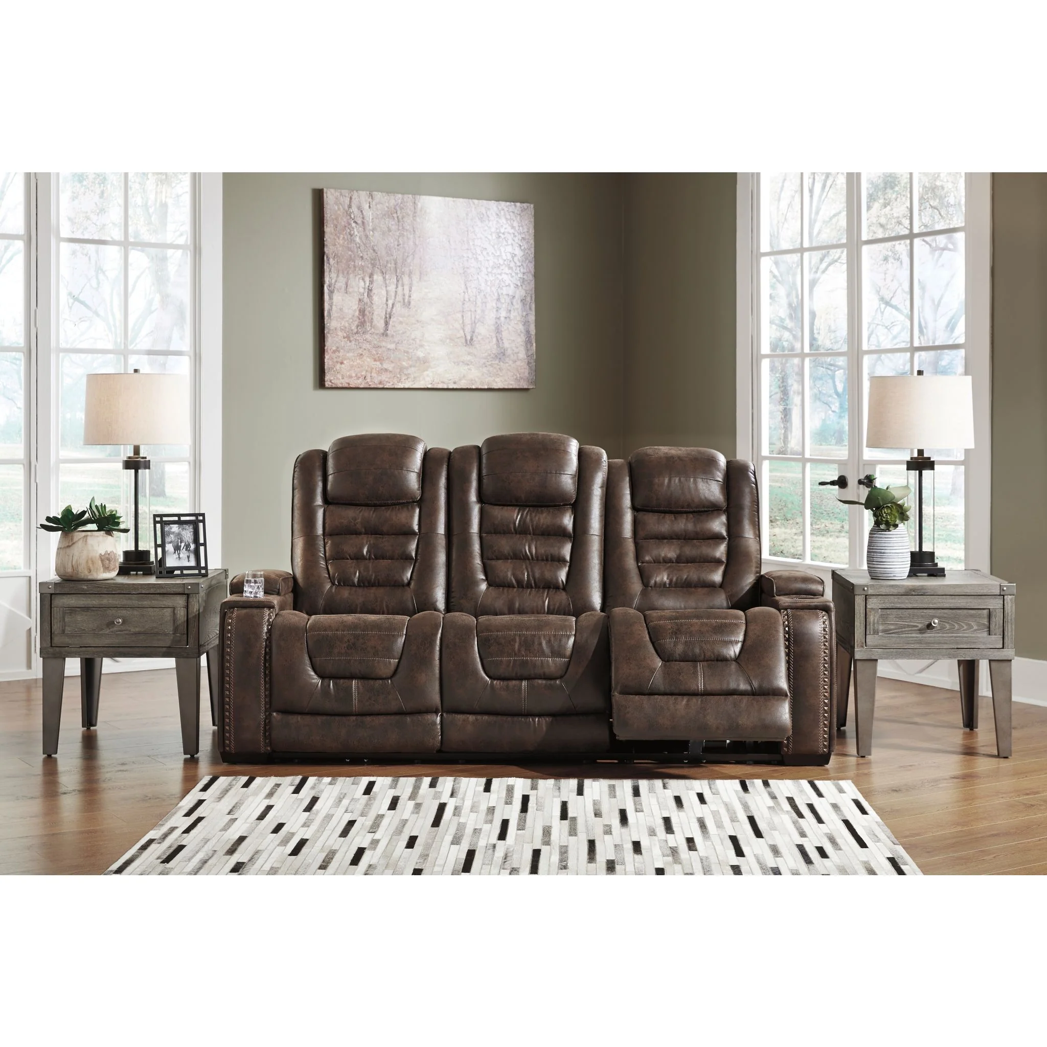 Game Zone Power Reclining Sofa With Power Headrest - Bark - Image 7
