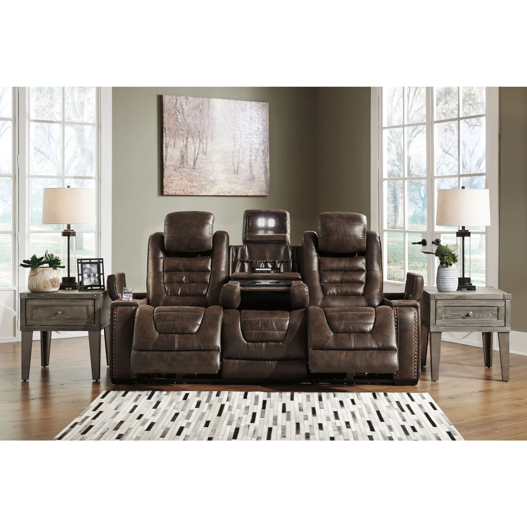 Game Zone Power Reclining Sofa With Power Headrest - Bark - Image 8