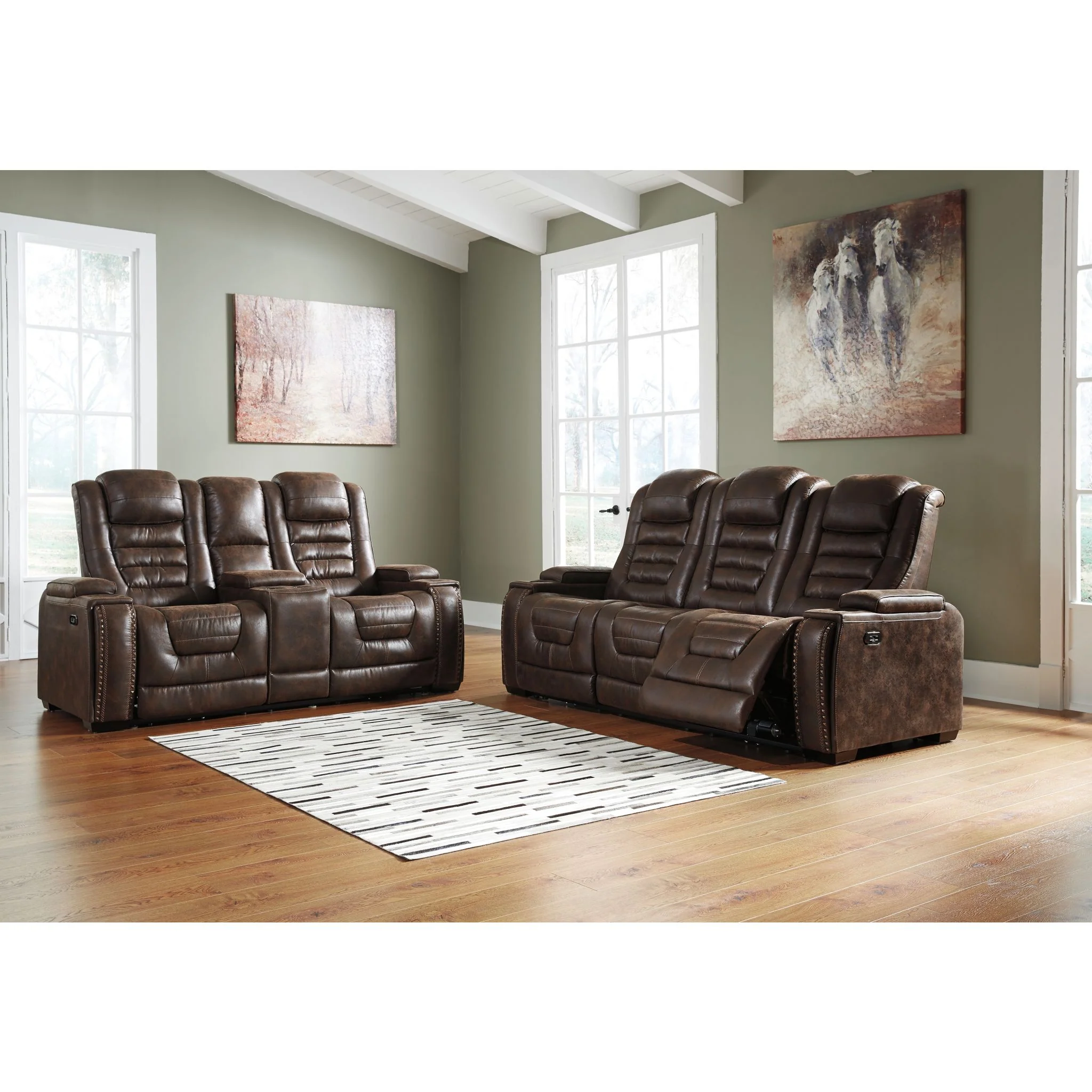 Game Zone Power Reclining Sofa With Power Headrest - Bark - Image 9