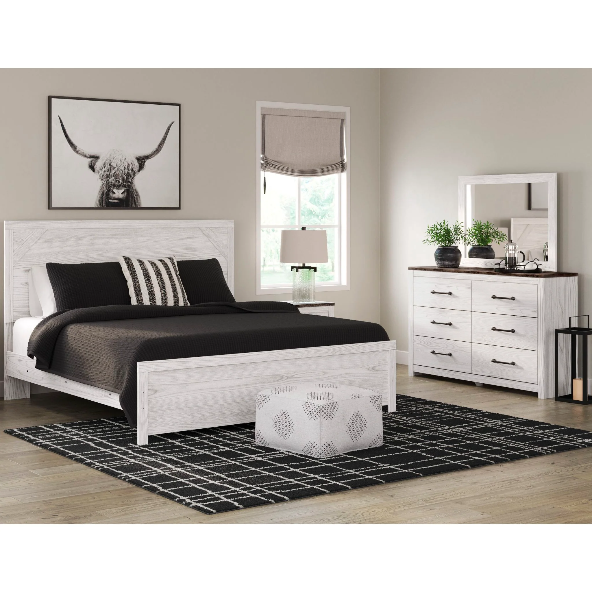 Gerridan 5 Piece King Panel Bedroom - White/Gray - Image 2