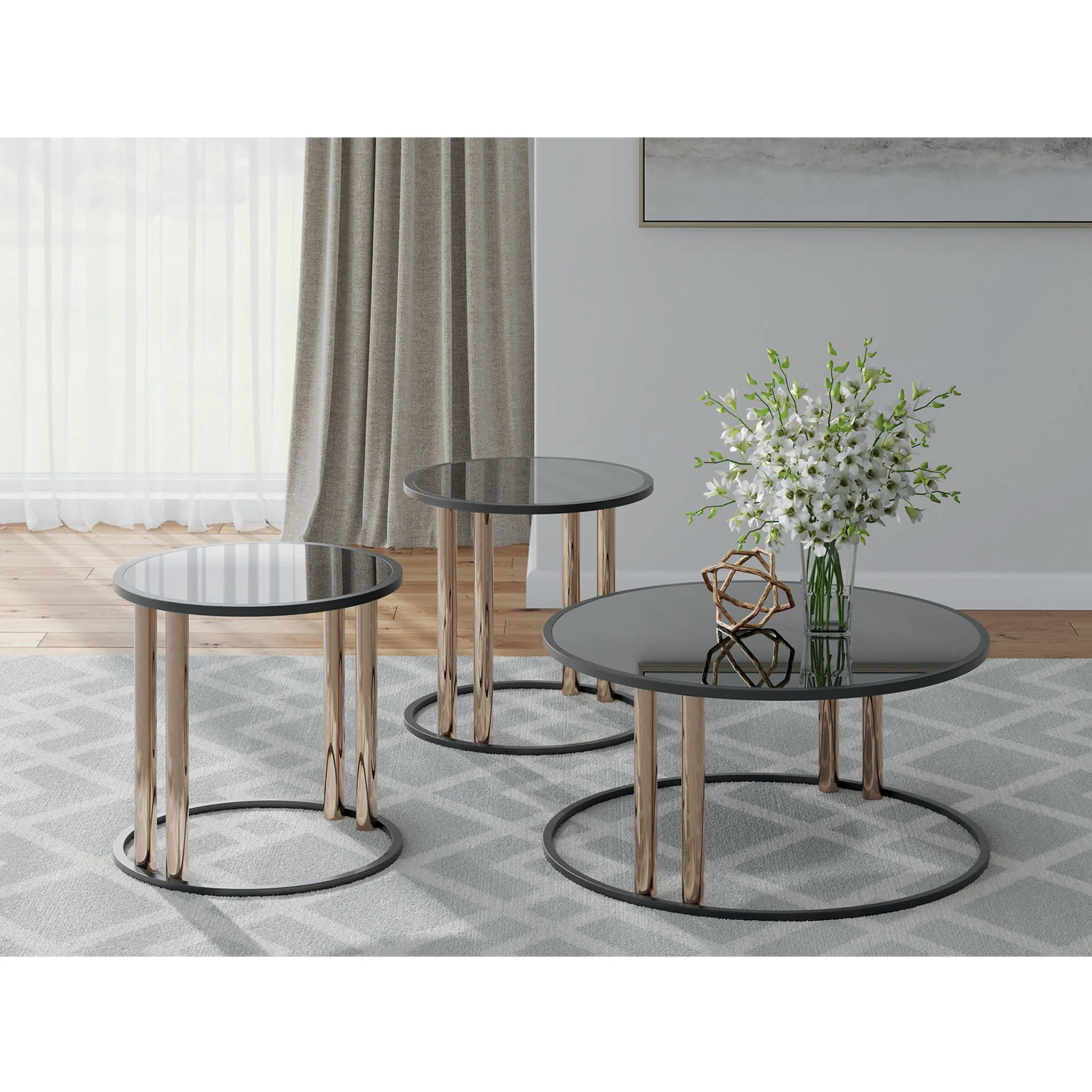 Hannerly 3 Pack Tables - Black/Gold Finish - Image 2