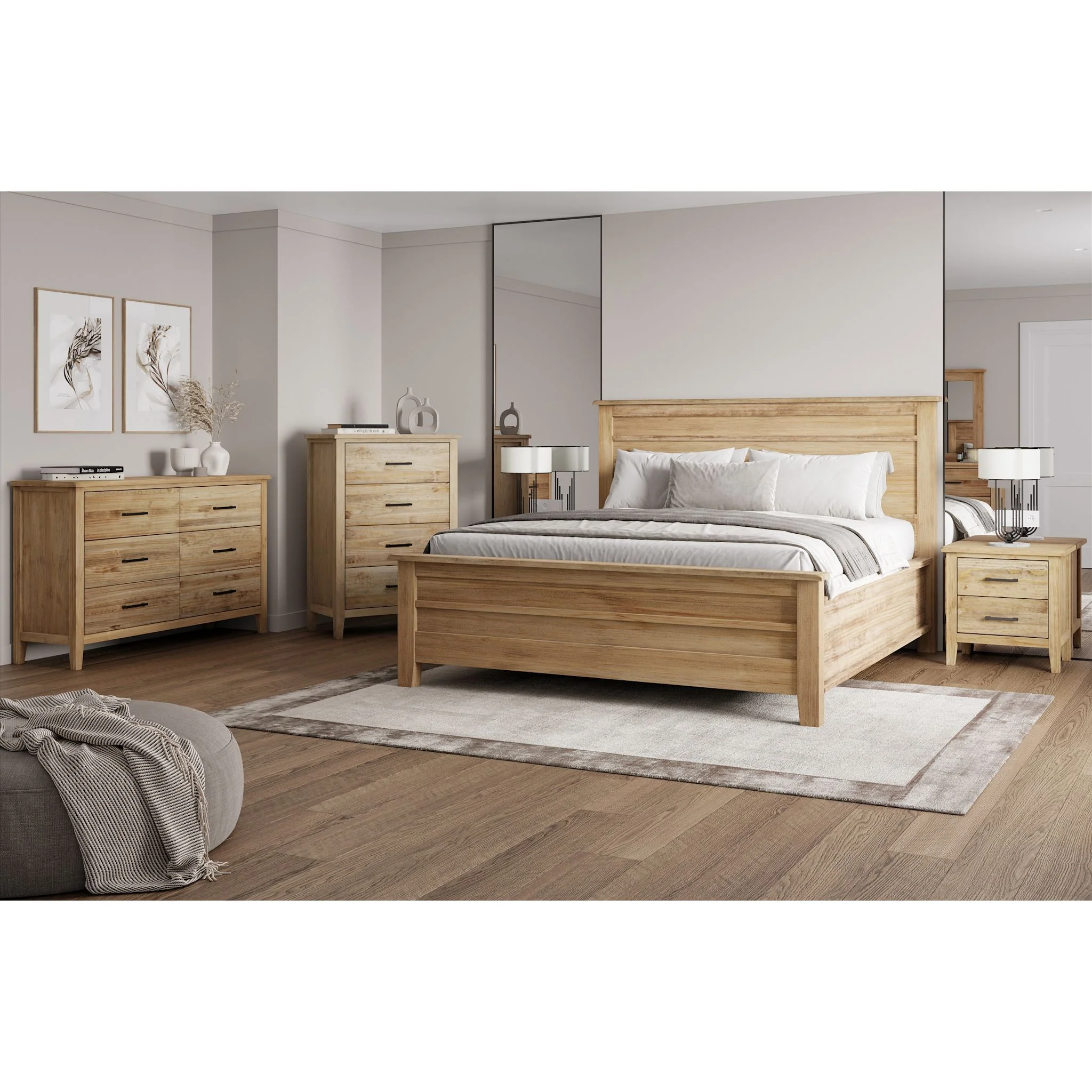 Harlow 6 Piece Full Panel Bedroom - Natural