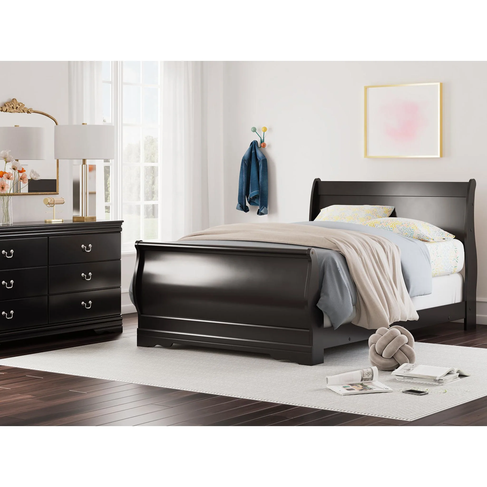 Huey Vineyard Sleigh Bed - Black - Image 13