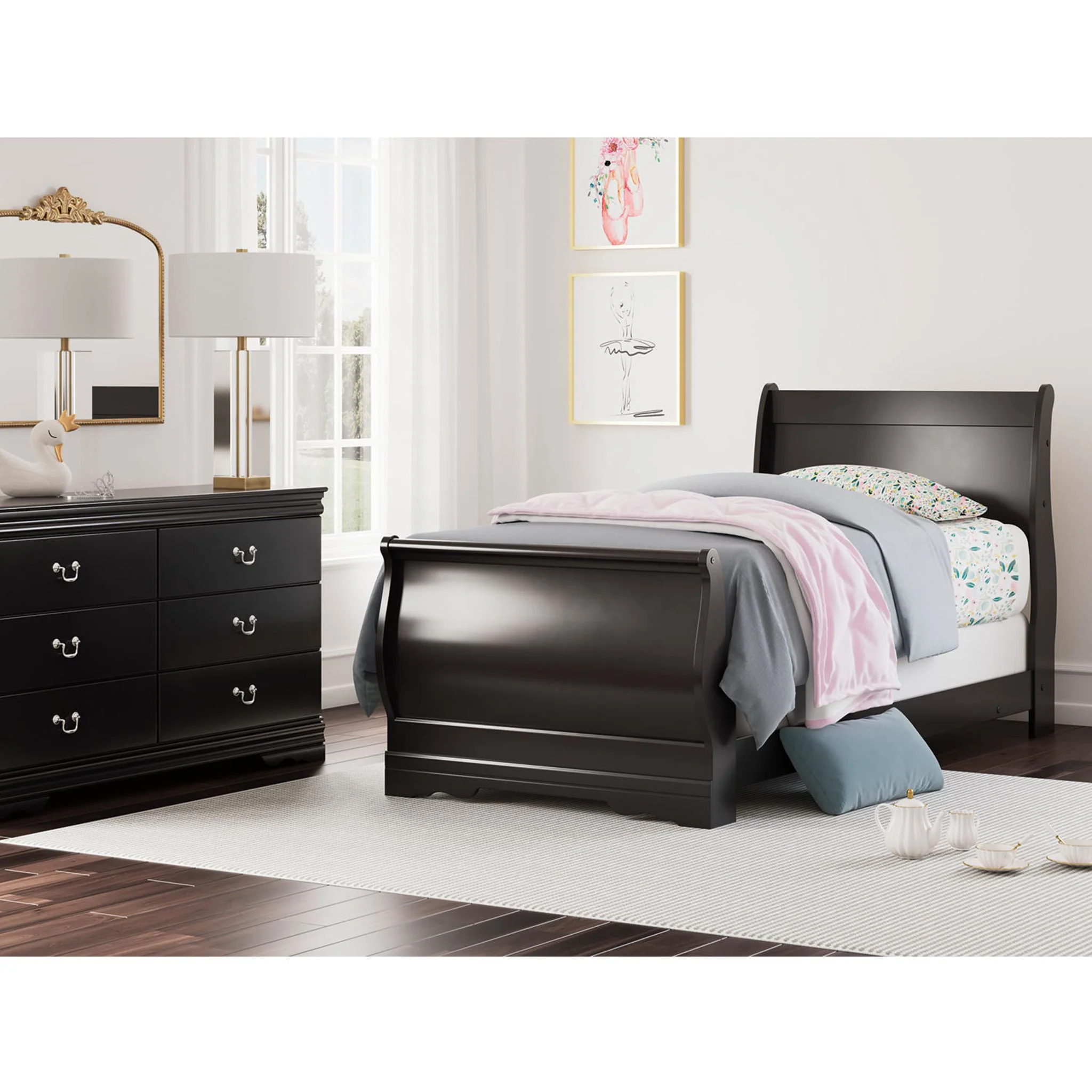 Huey Vineyard Sleigh Bed - Black - Image 20