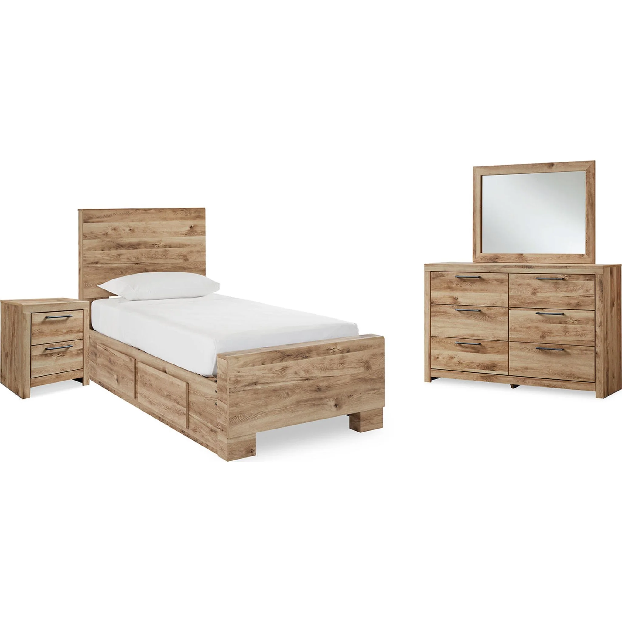 Hyanna 6 Piece Bed with 2 Drawer Storage Bedroom - Tan Brown - Image 2