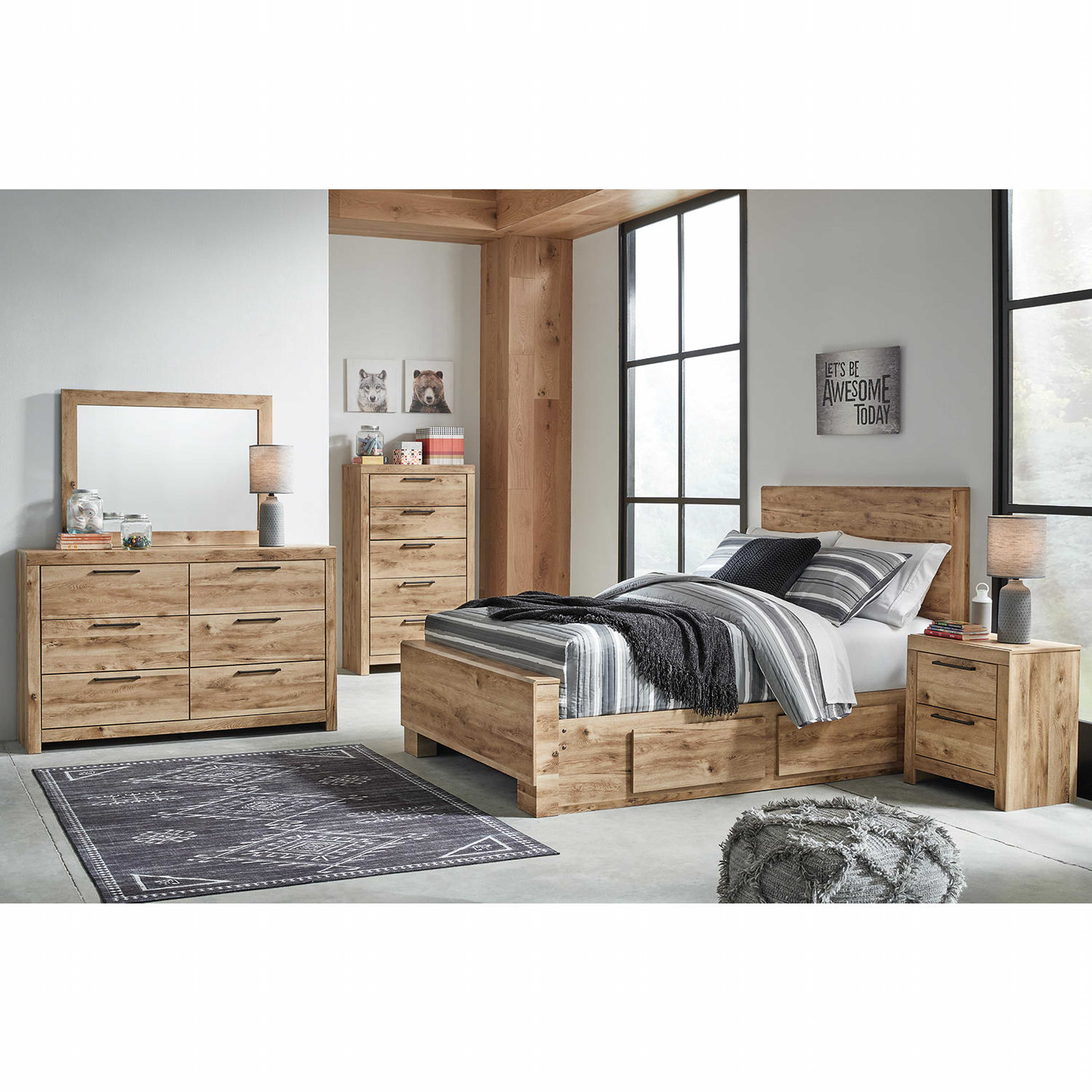 Hyanna 6 Piece Bed with 2 Drawer Storage Bedroom - Tan Brown - Image 25