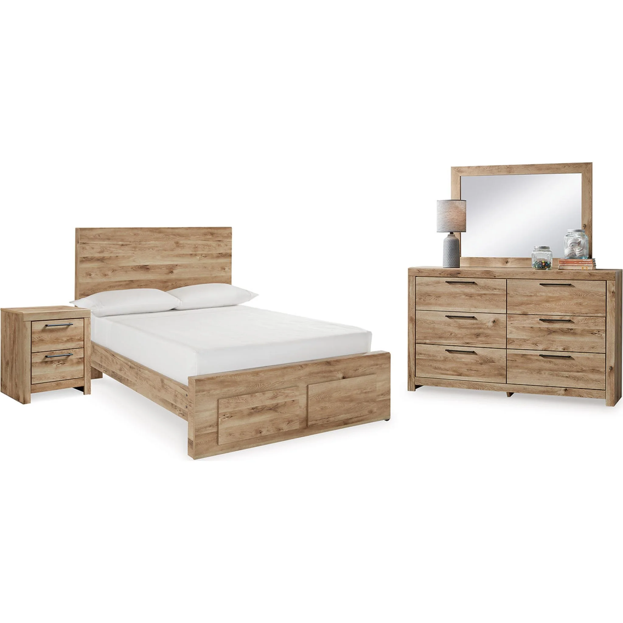 Hyanna 6 Piece Full Bed with Footboard Storage Bedroom - Tan Brown - Image 2