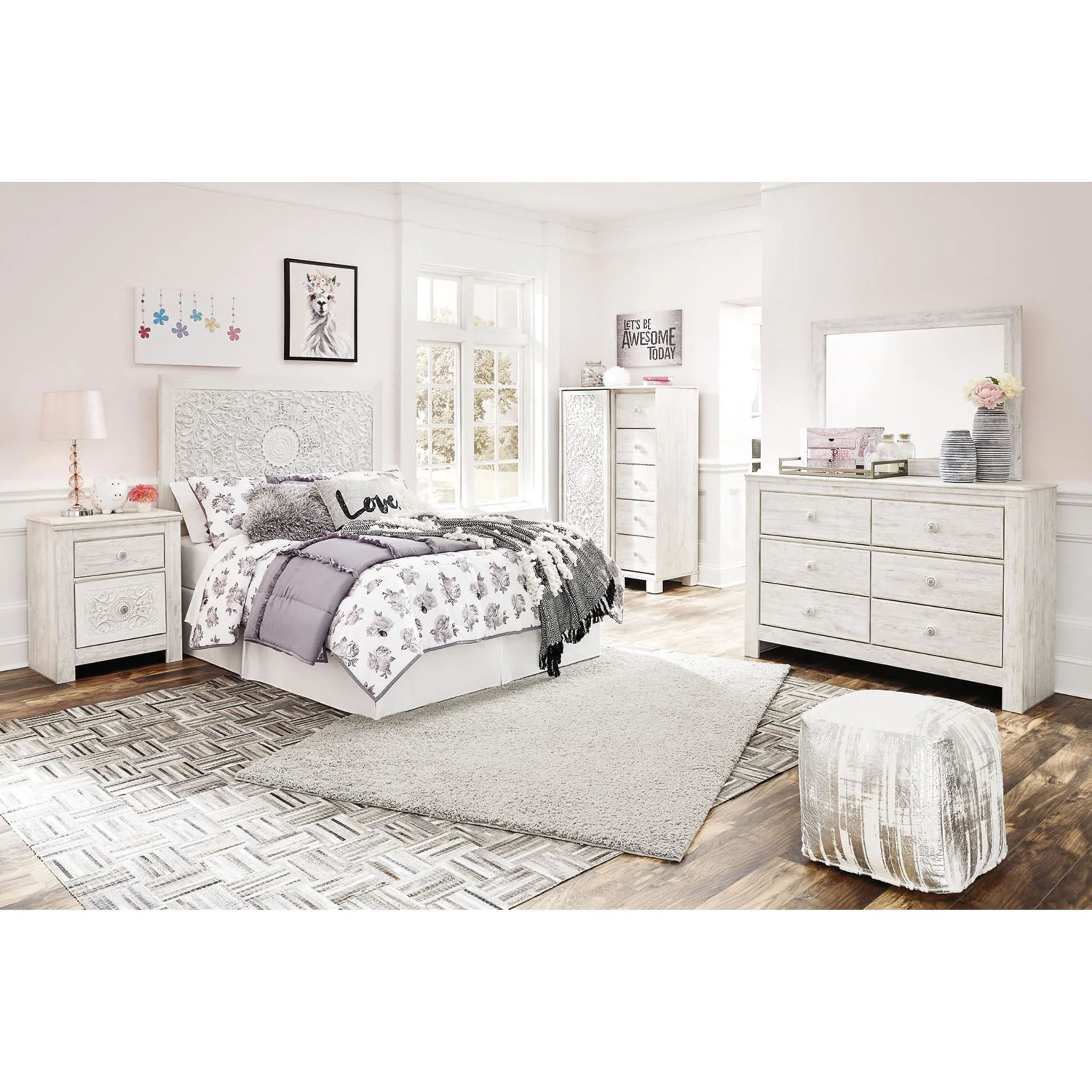 Jareth Panel Bed - Whitewash - Image 14