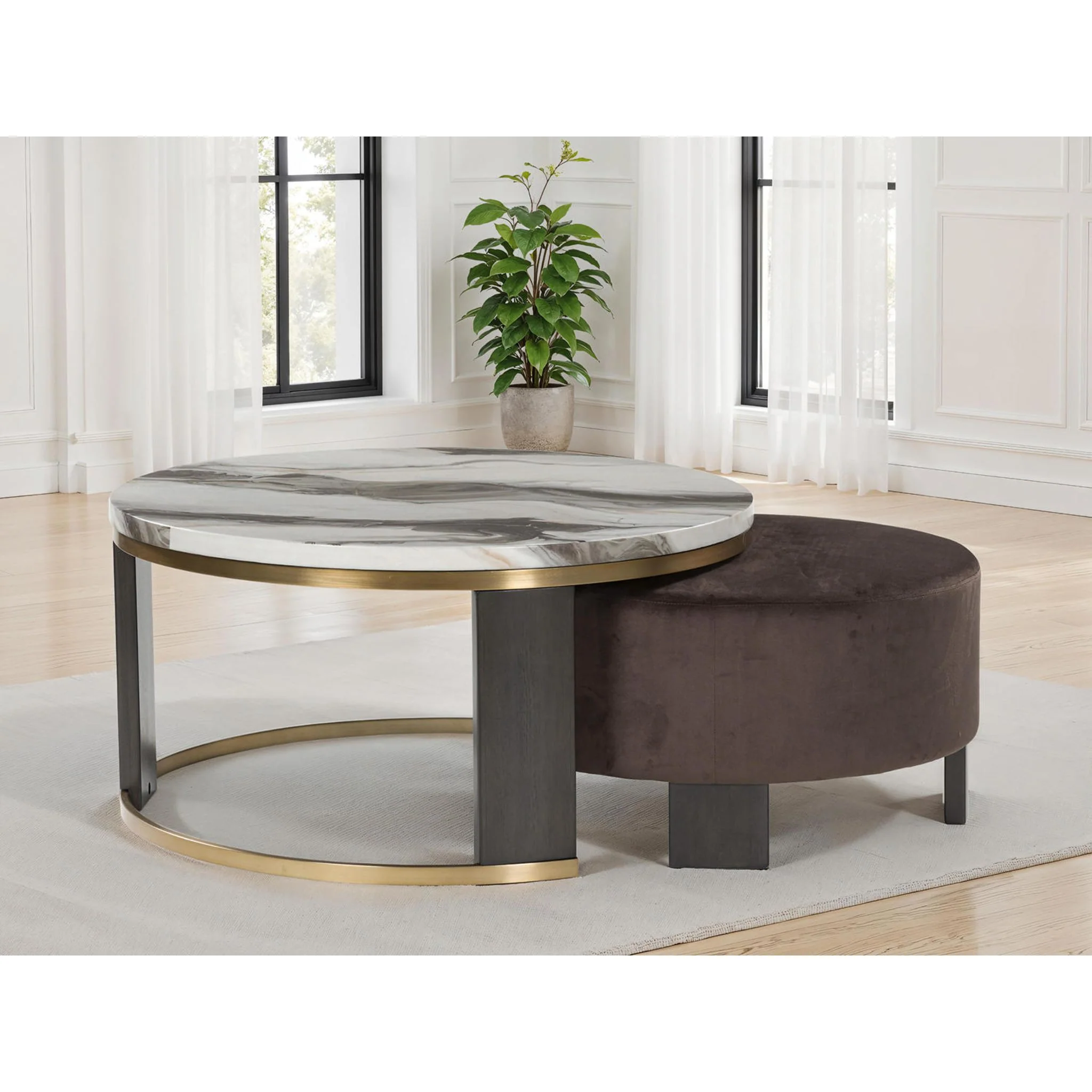 Jazmore Nesting Cocktail Table (Set of 2) - Brown/Brass Finish - Image 3