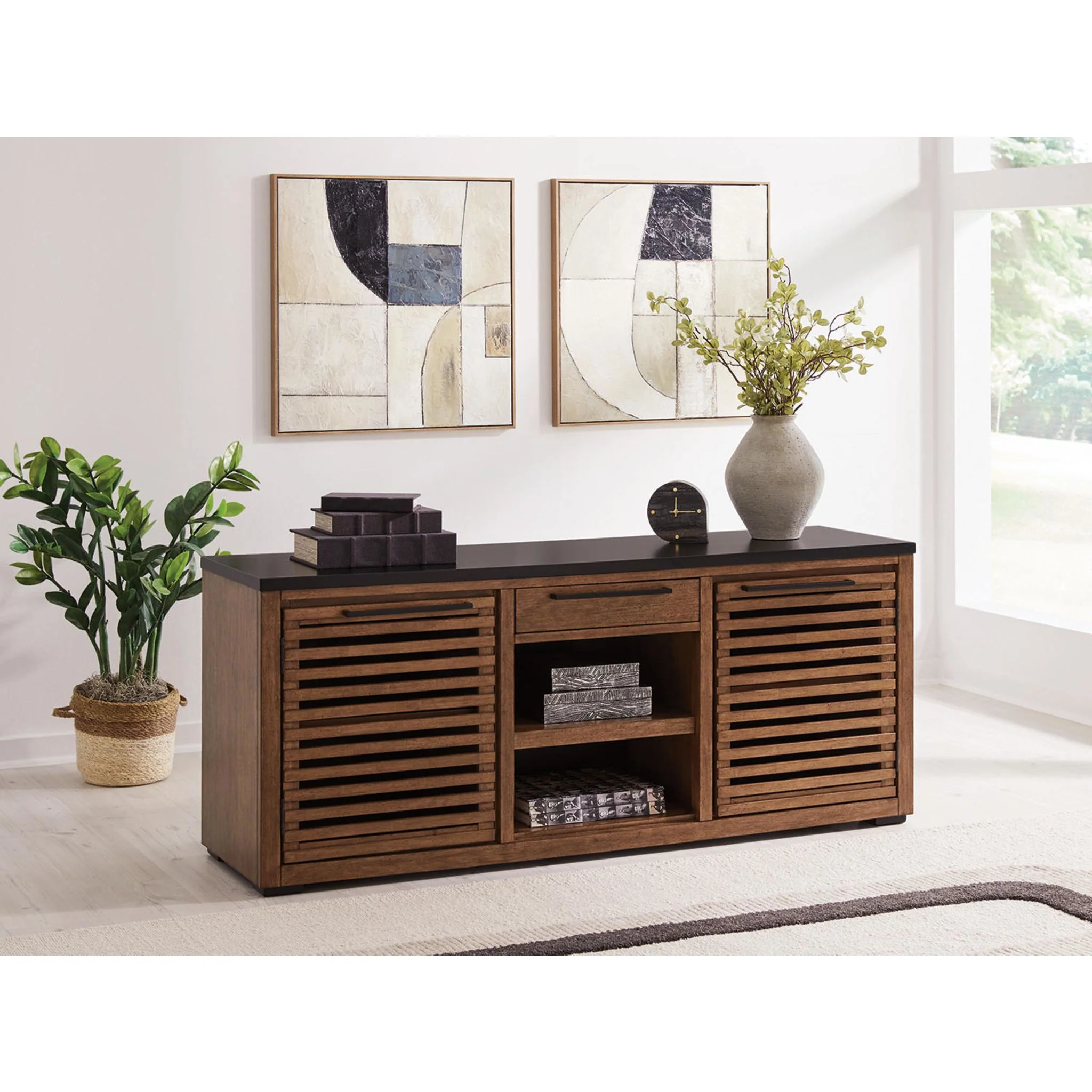 Kallari Credenza - Warm Brown/Black - Image 3