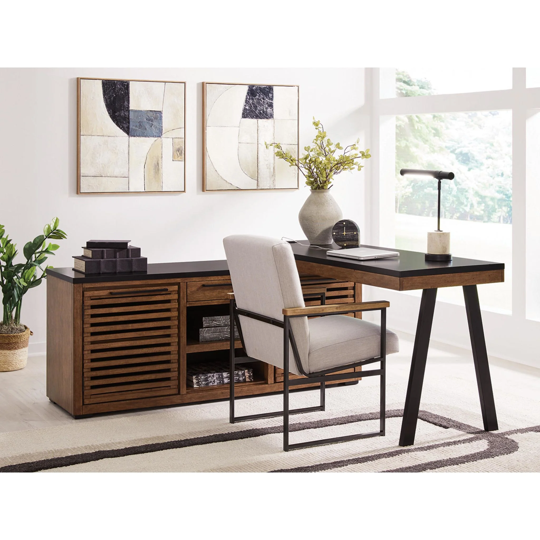 Kallari Credenza with Desk Return - Warm Brown/Black - Image 2