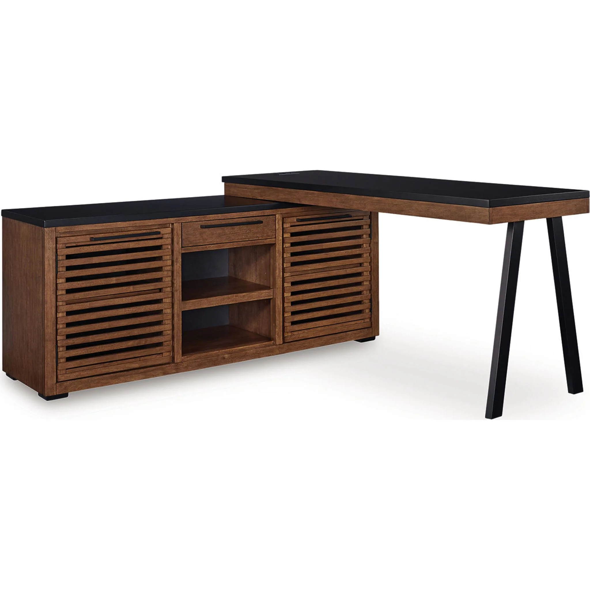 Kallari Credenza with Desk Return - Warm Brown/Black - Image 3