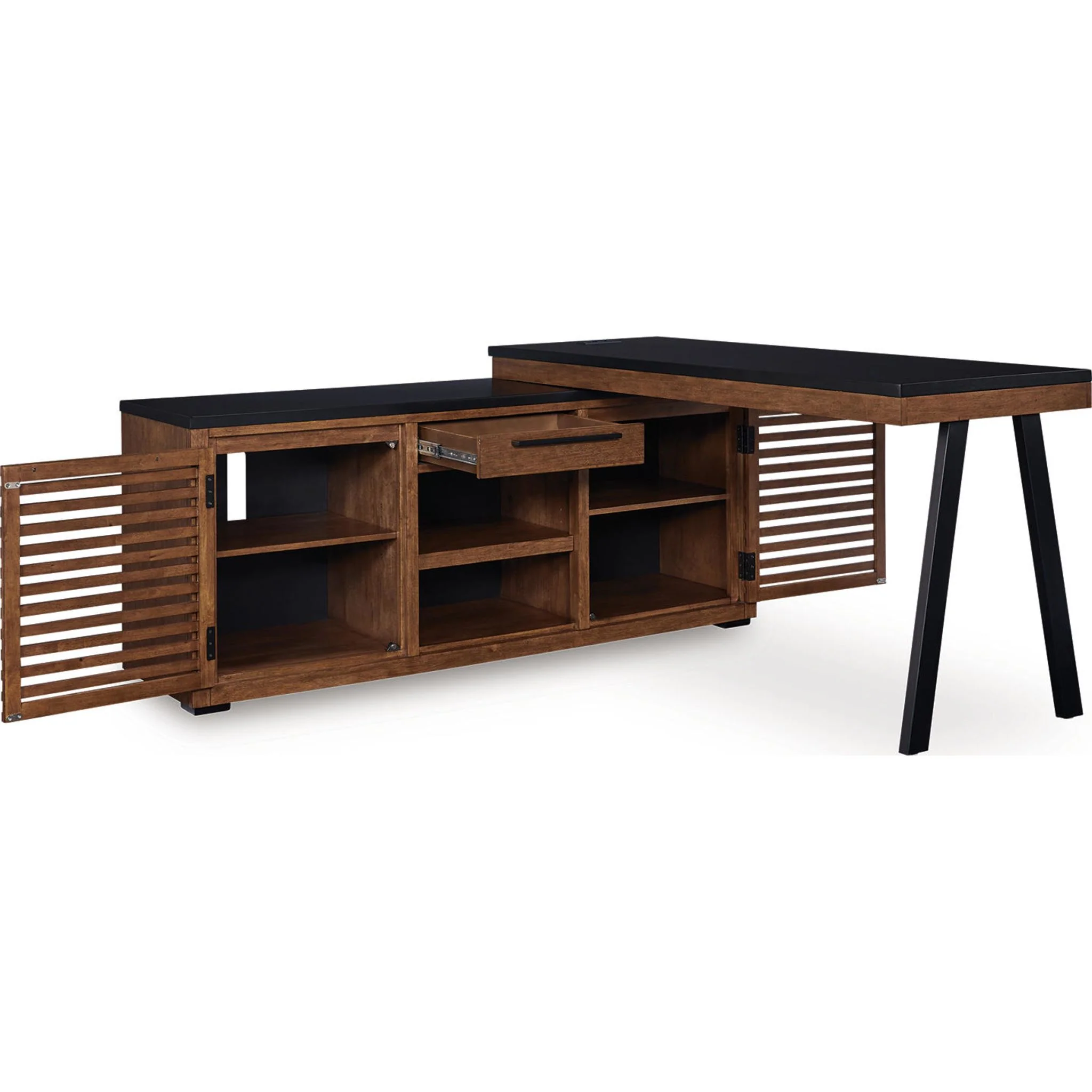 Kallari Credenza with Desk Return - Warm Brown/Black - Image 4