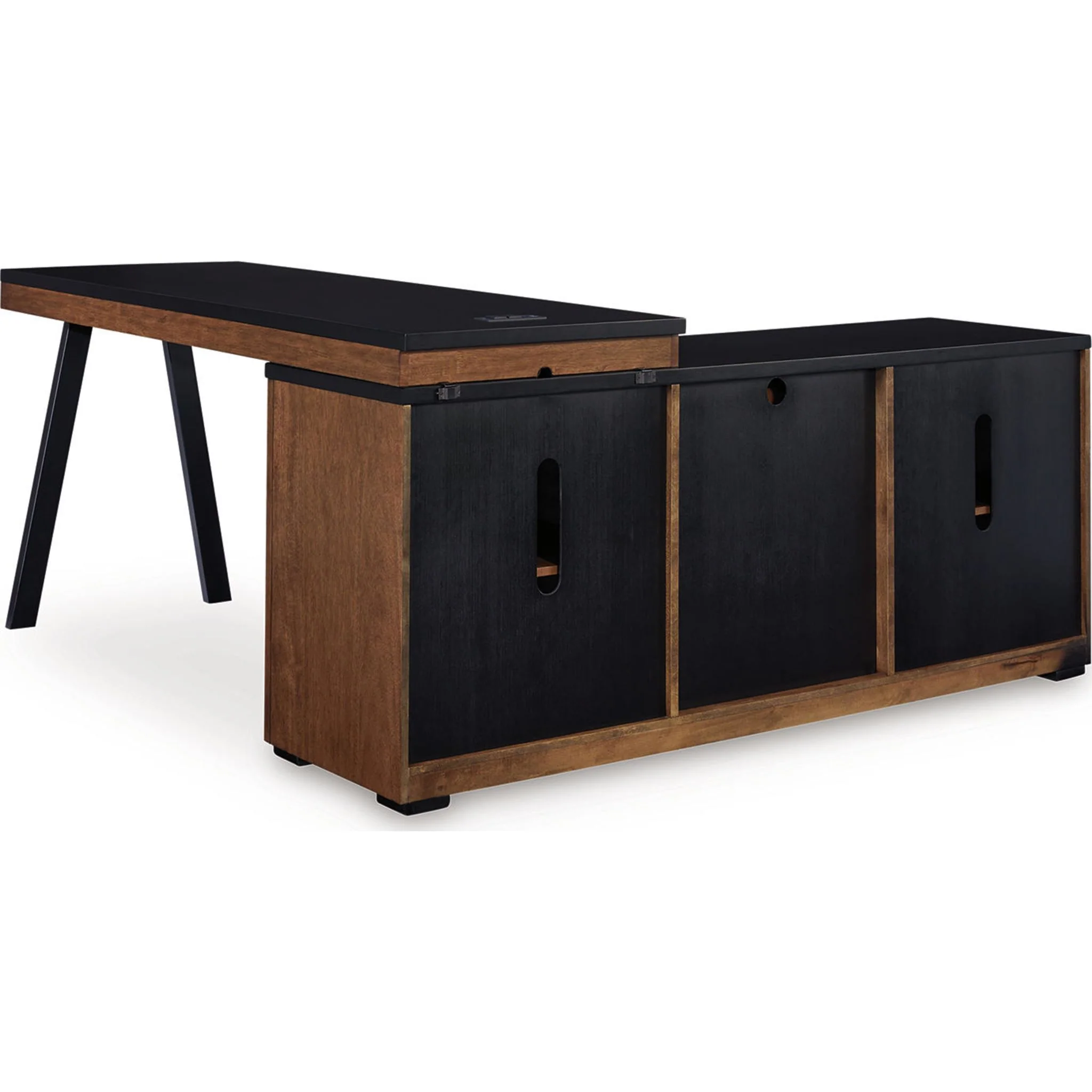 Kallari Credenza with Desk Return - Warm Brown/Black - Image 5