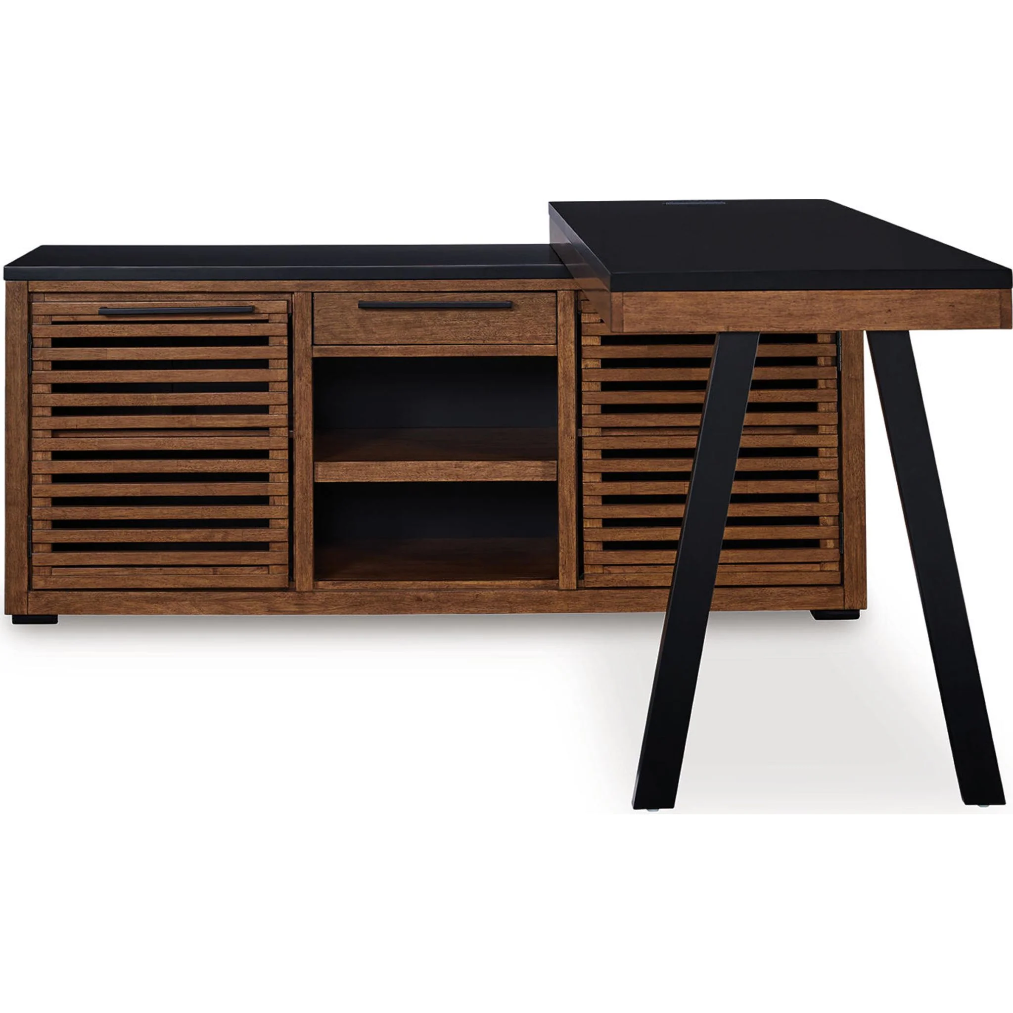 Kallari Credenza with Desk Return - Warm Brown/Black - Image 7