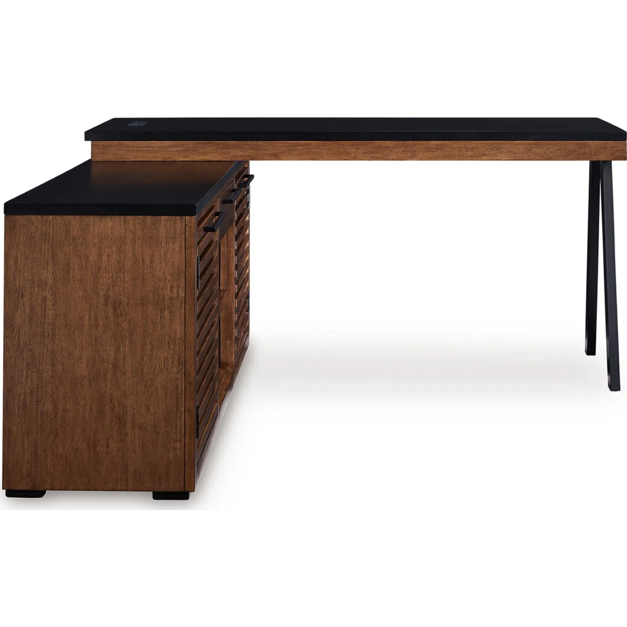 Kallari Credenza with Desk Return - Warm Brown/Black - Image 8
