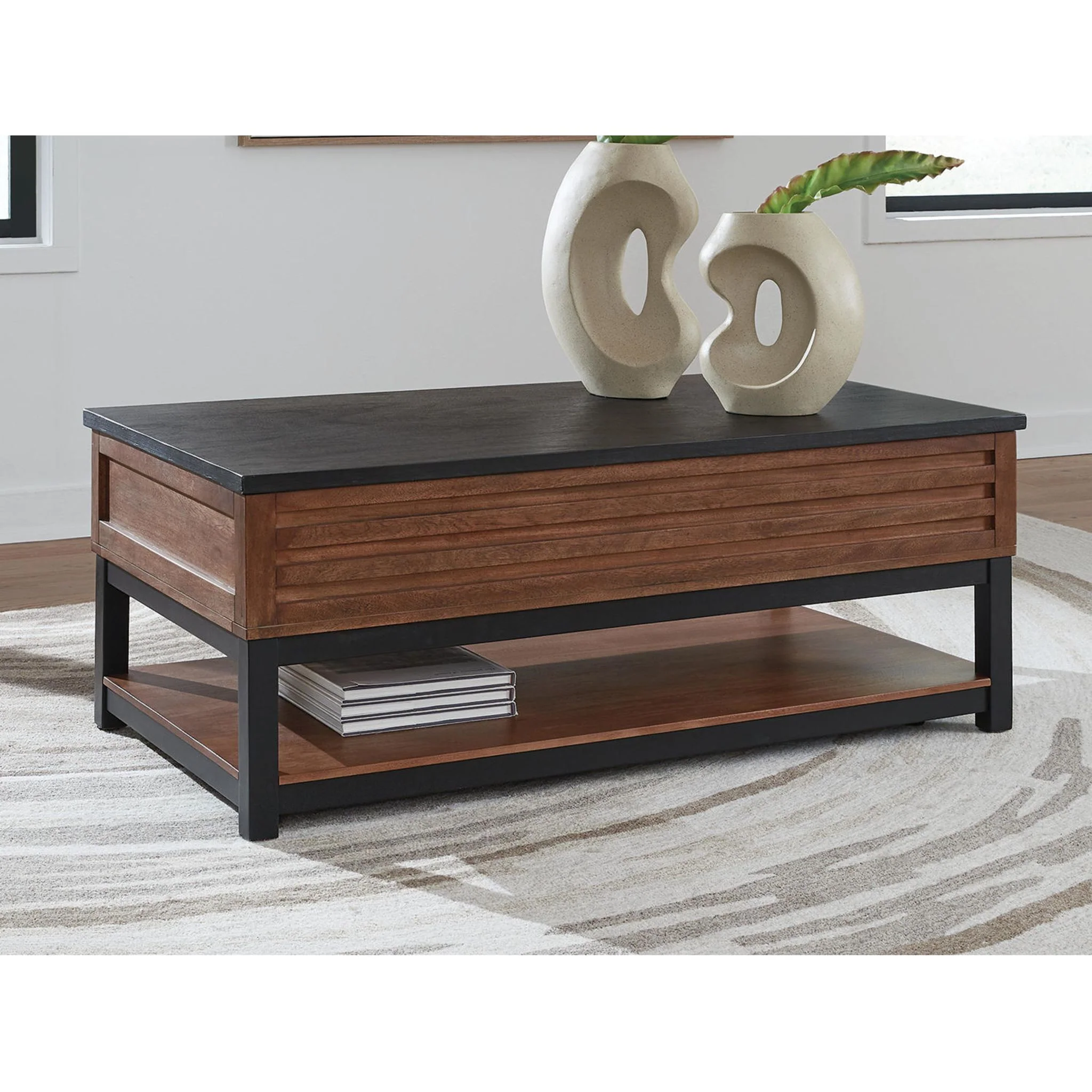Kallari Lift-Top Coffee Table - Warm Brown/Black - Image 4