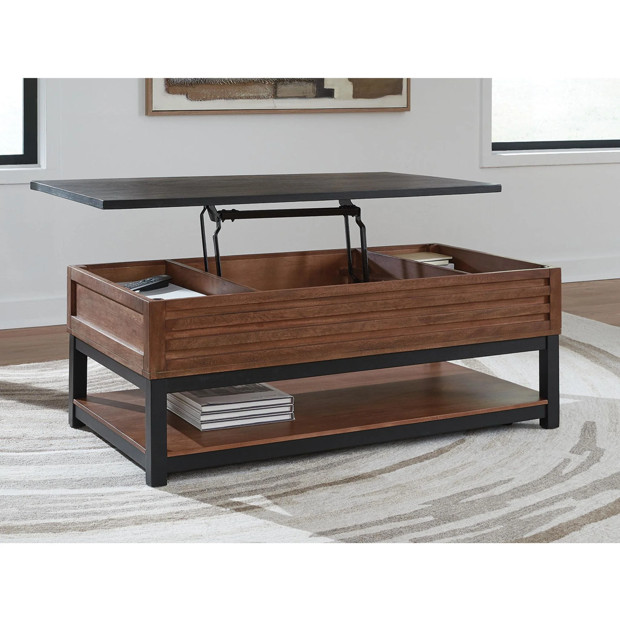 Kallari Lift-Top Coffee Table - Warm Brown/Black - Image 6