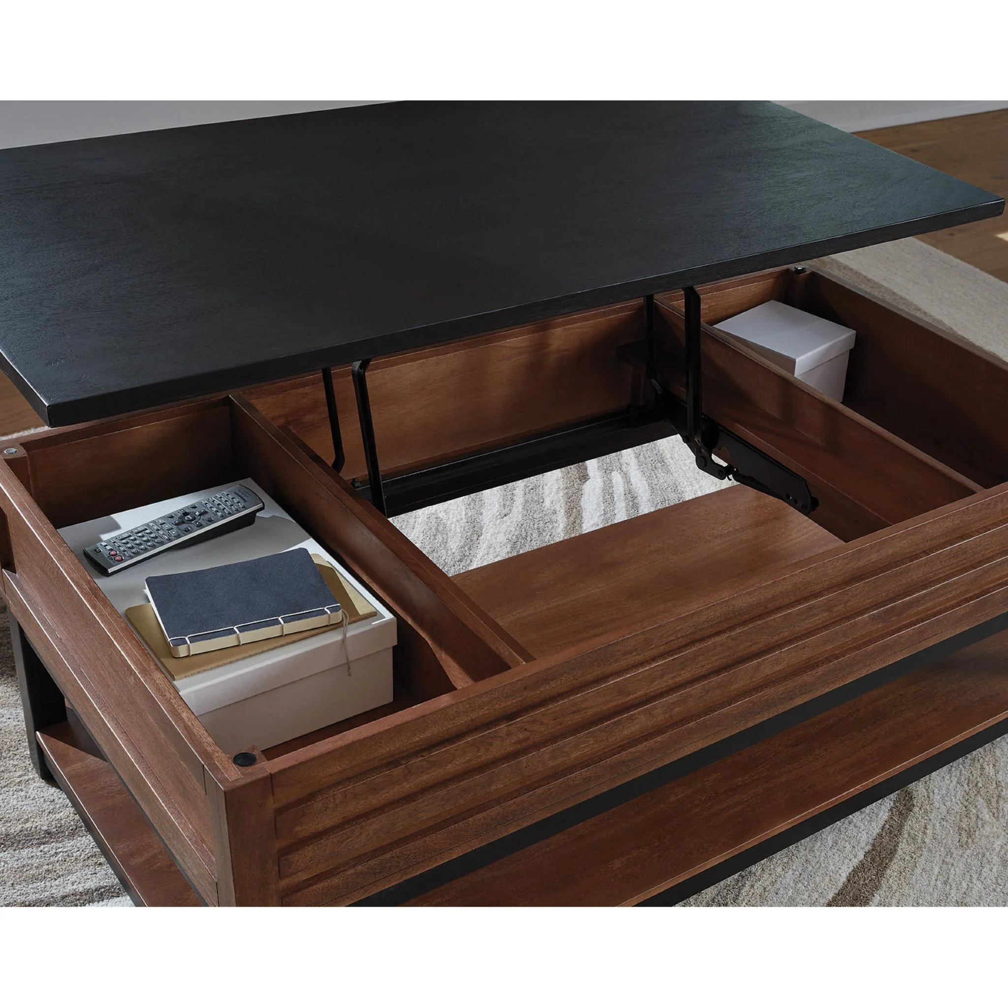 Kallari Lift-Top Coffee Table - Warm Brown/Black - Image 8