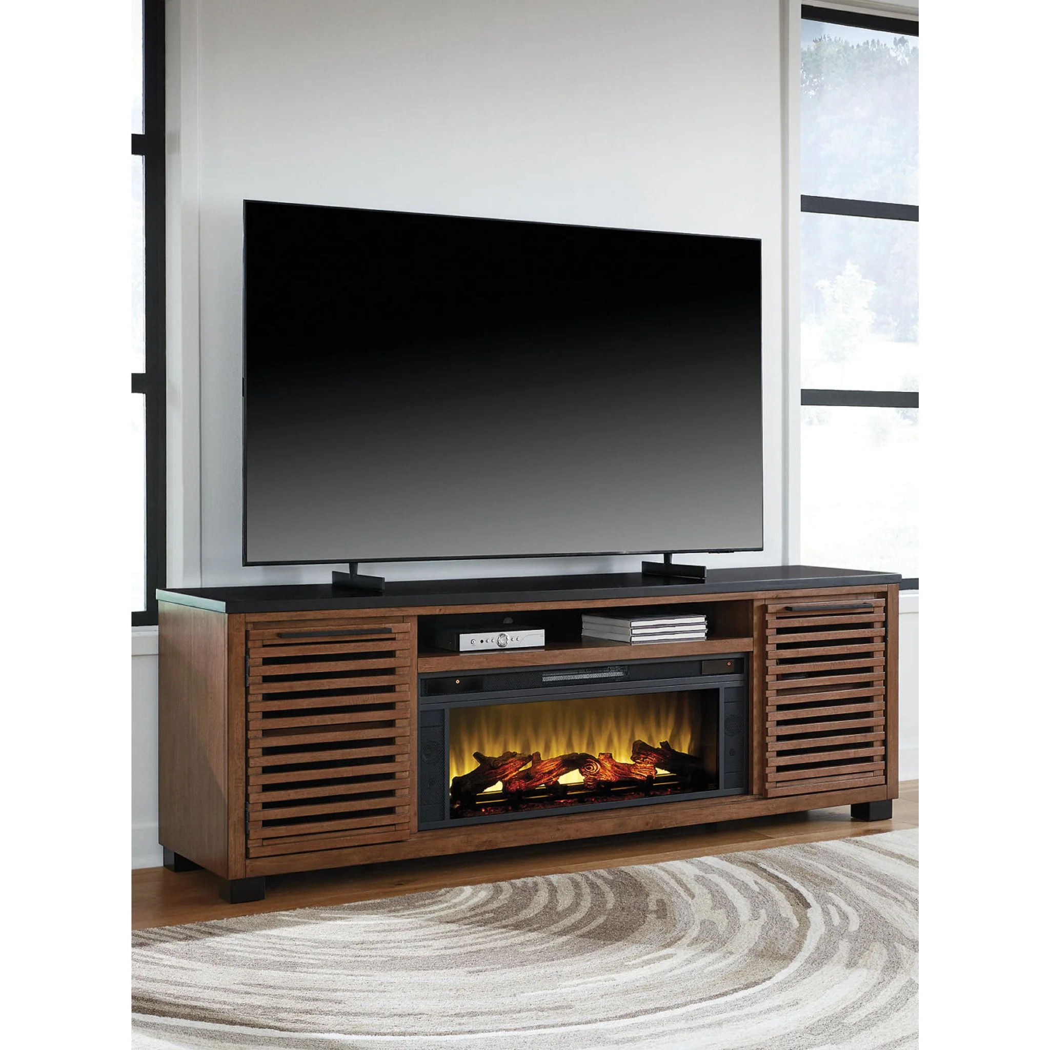Kallari TV Stand with Fireplace - Warm Brown/Black - Image 3