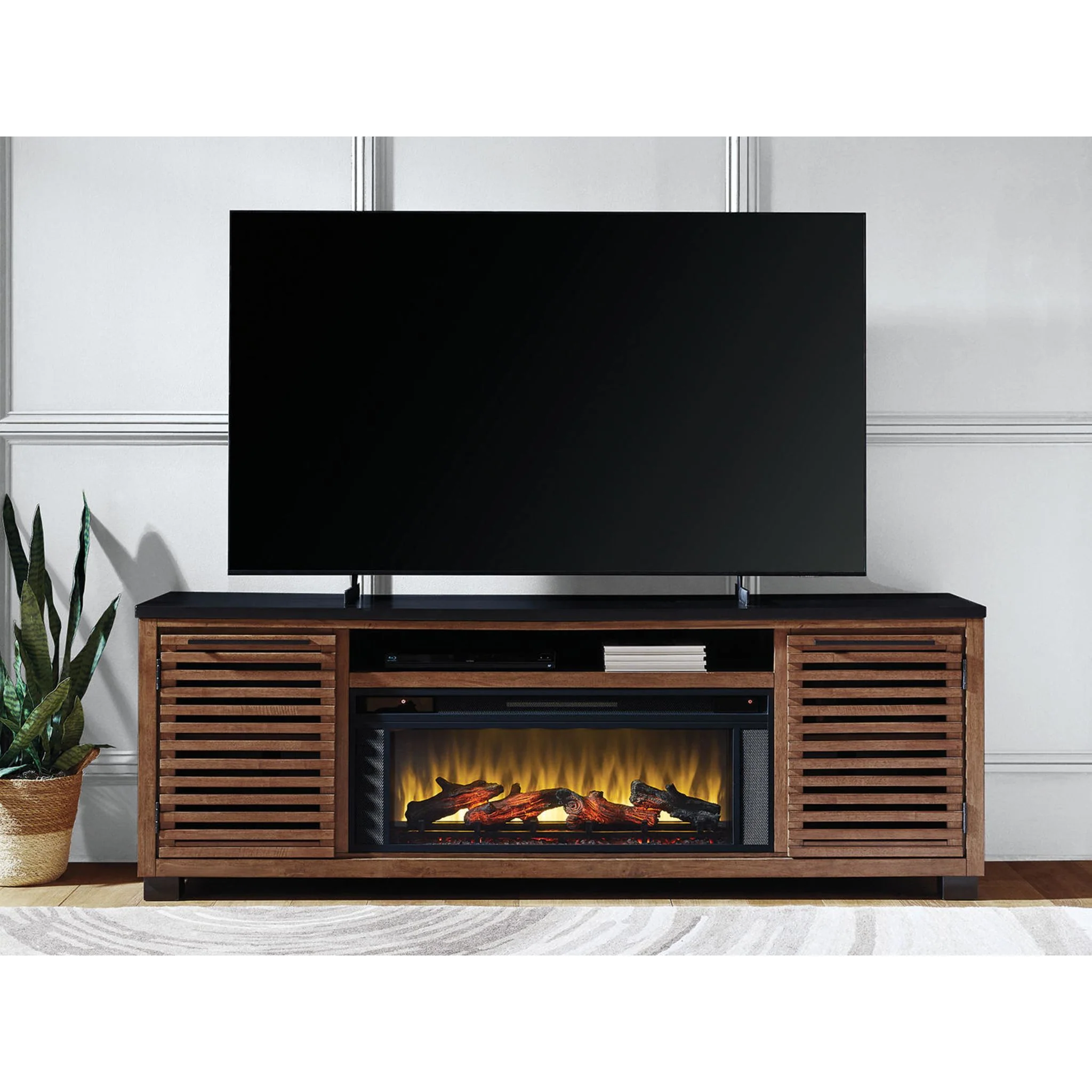 Kallari TV Stand with Fireplace - Warm Brown/Black - Image 4