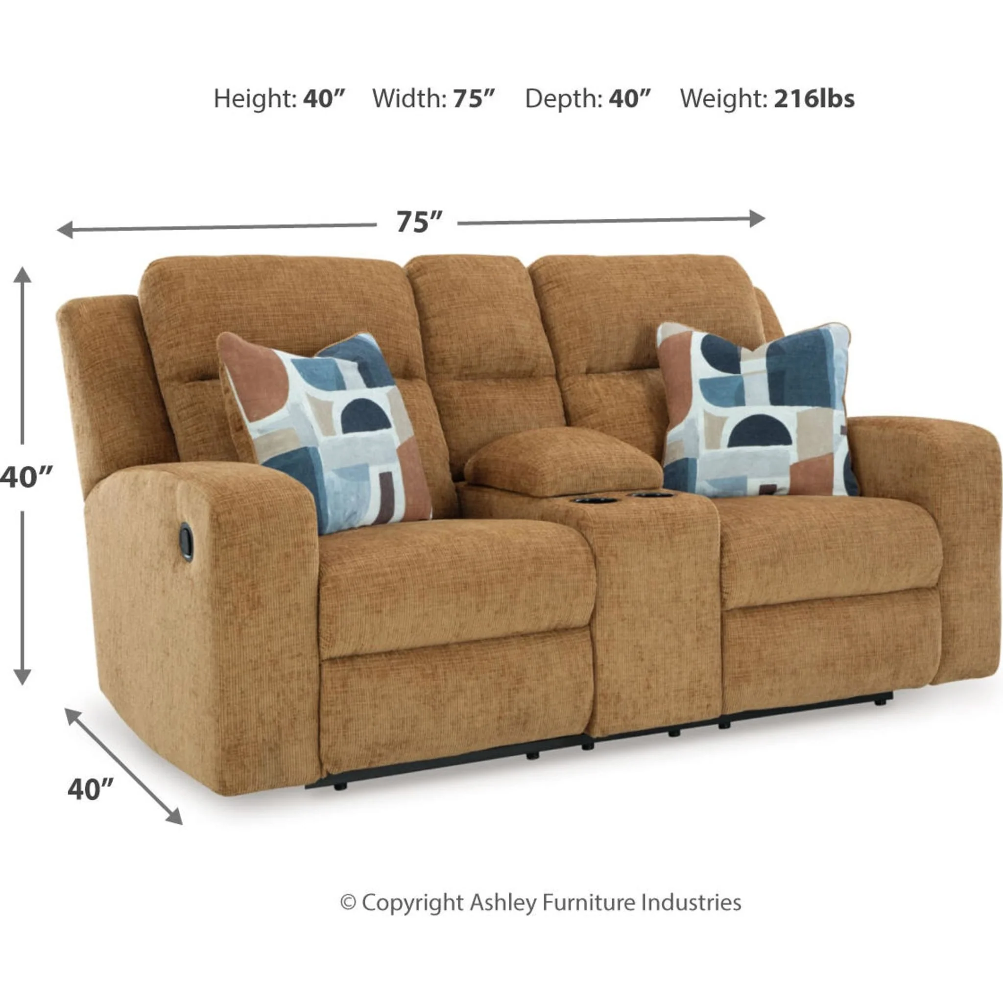 Kanlow Reclining Loveseat with Console - Honey - Image 3