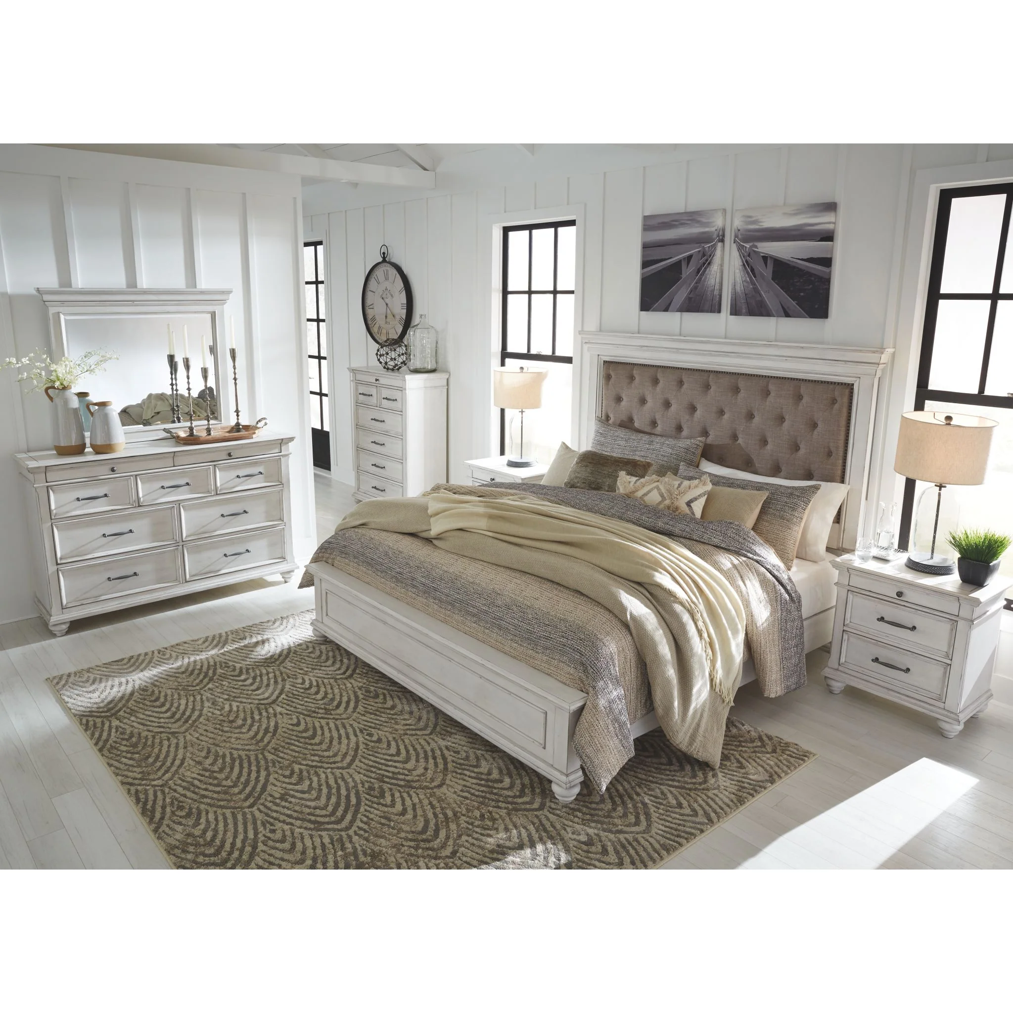 Kanwyn 5 Piece Queen Panel Bedroom - Whitewash - Image 4