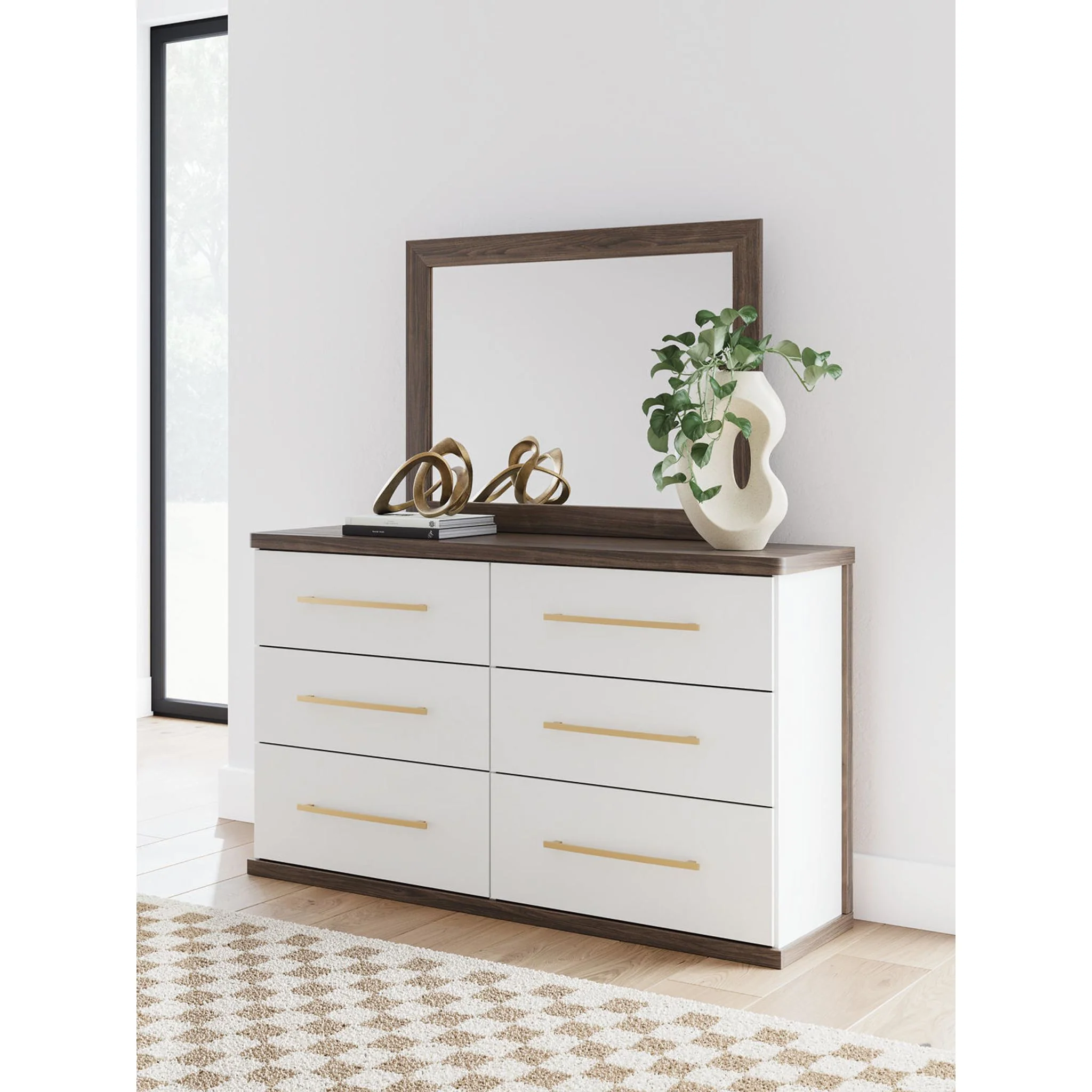 Kendanport Dresser and Mirror - White/Brown - Image 9