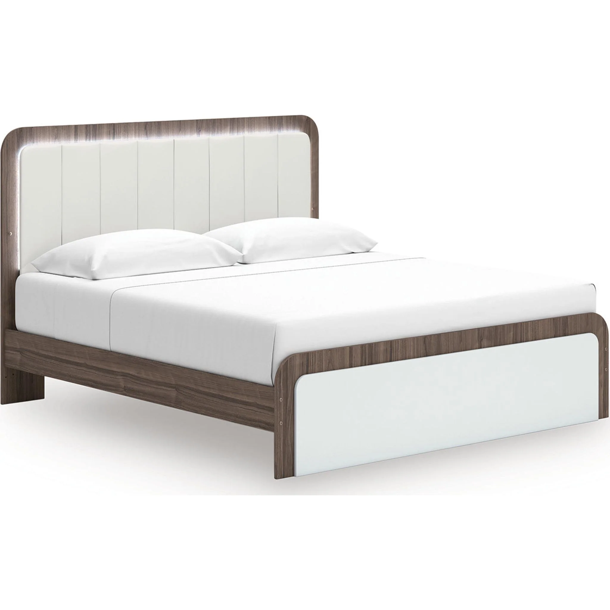 Kendanport King Upholstered Bed - White/Brown - Image 2