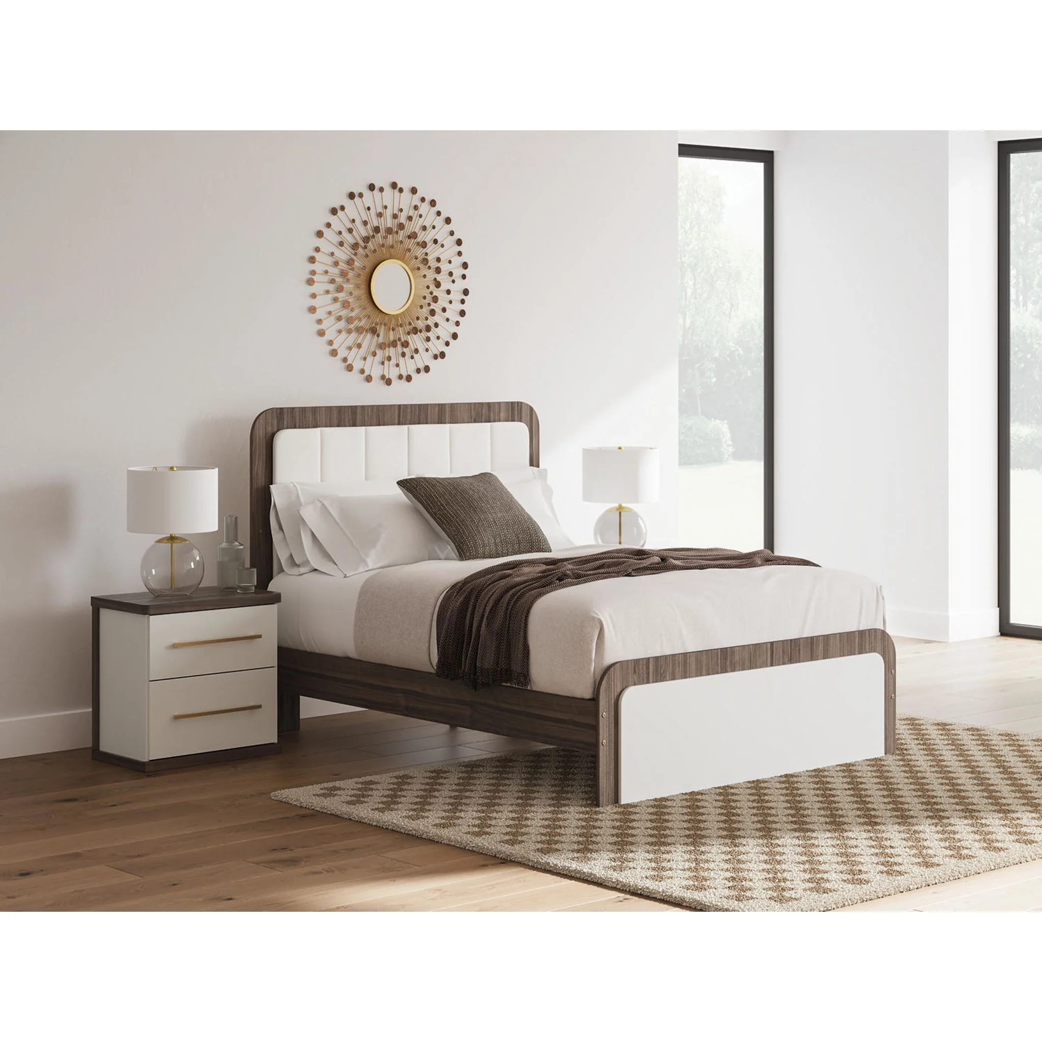 Kendanport Queen Upholstered Bed - White/Brown - Image 11