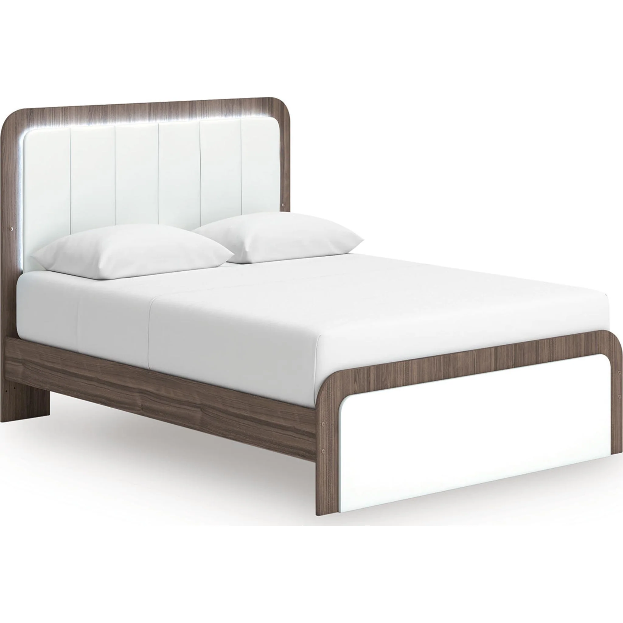 Kendanport Queen Upholstered Bed - White/Brown - Image 2