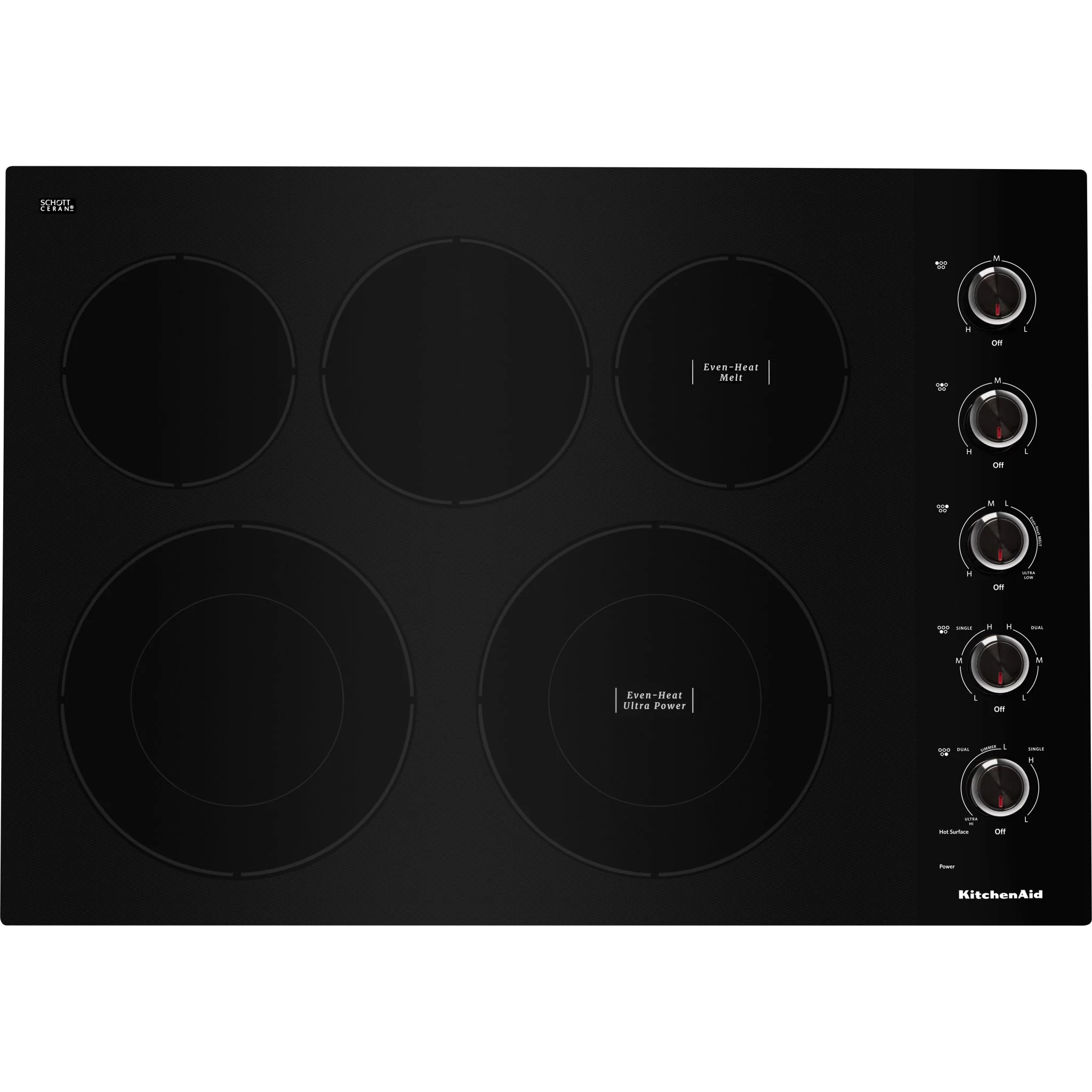 KitchenAid 30" Electric Cooktop with 5 Elements and Knob Controls -Black (KCES550HBL)