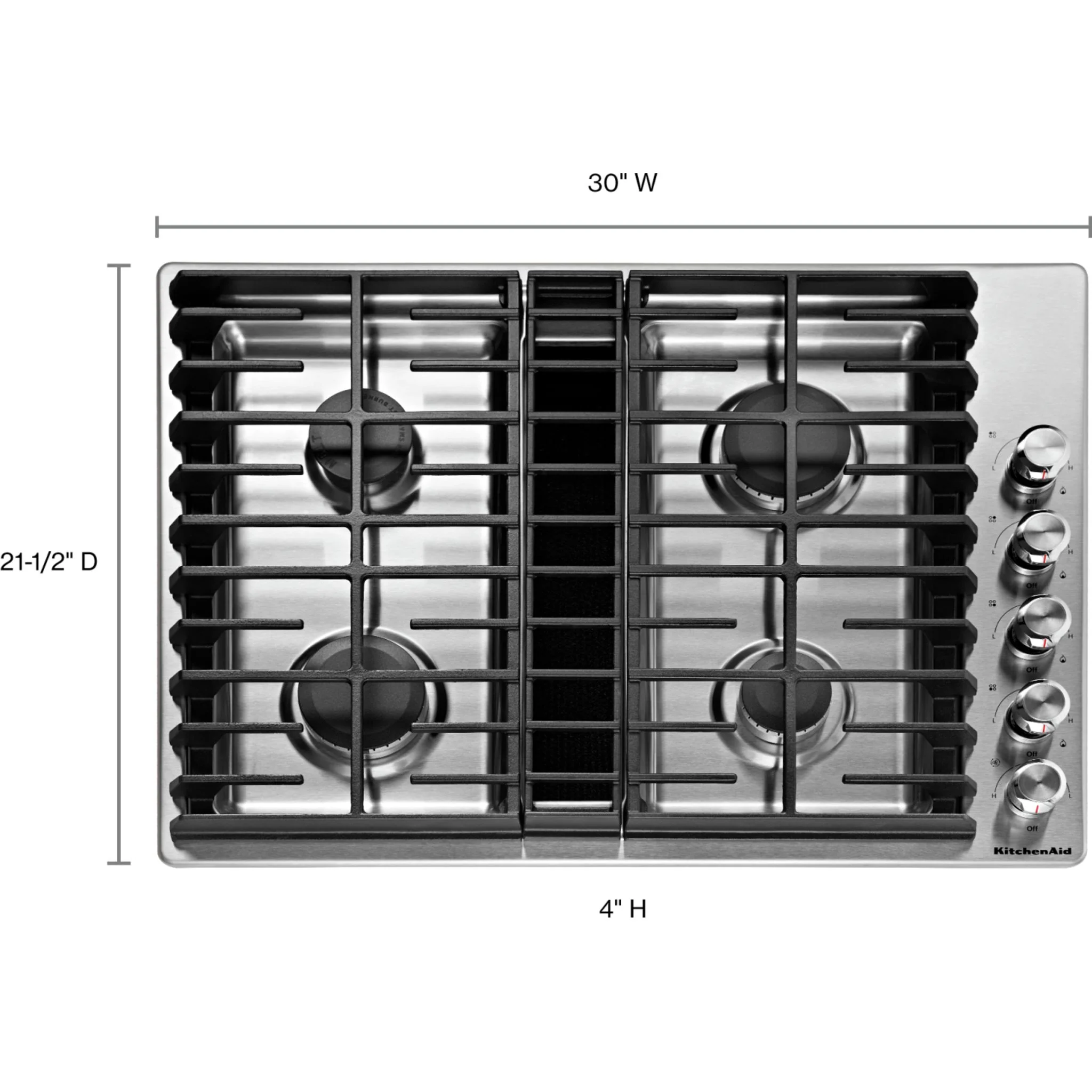 KitchenAid 30" 4 Burner Gas Downdraft Cooktop -Stainless Steel (KCGD500GSS) - Image 2