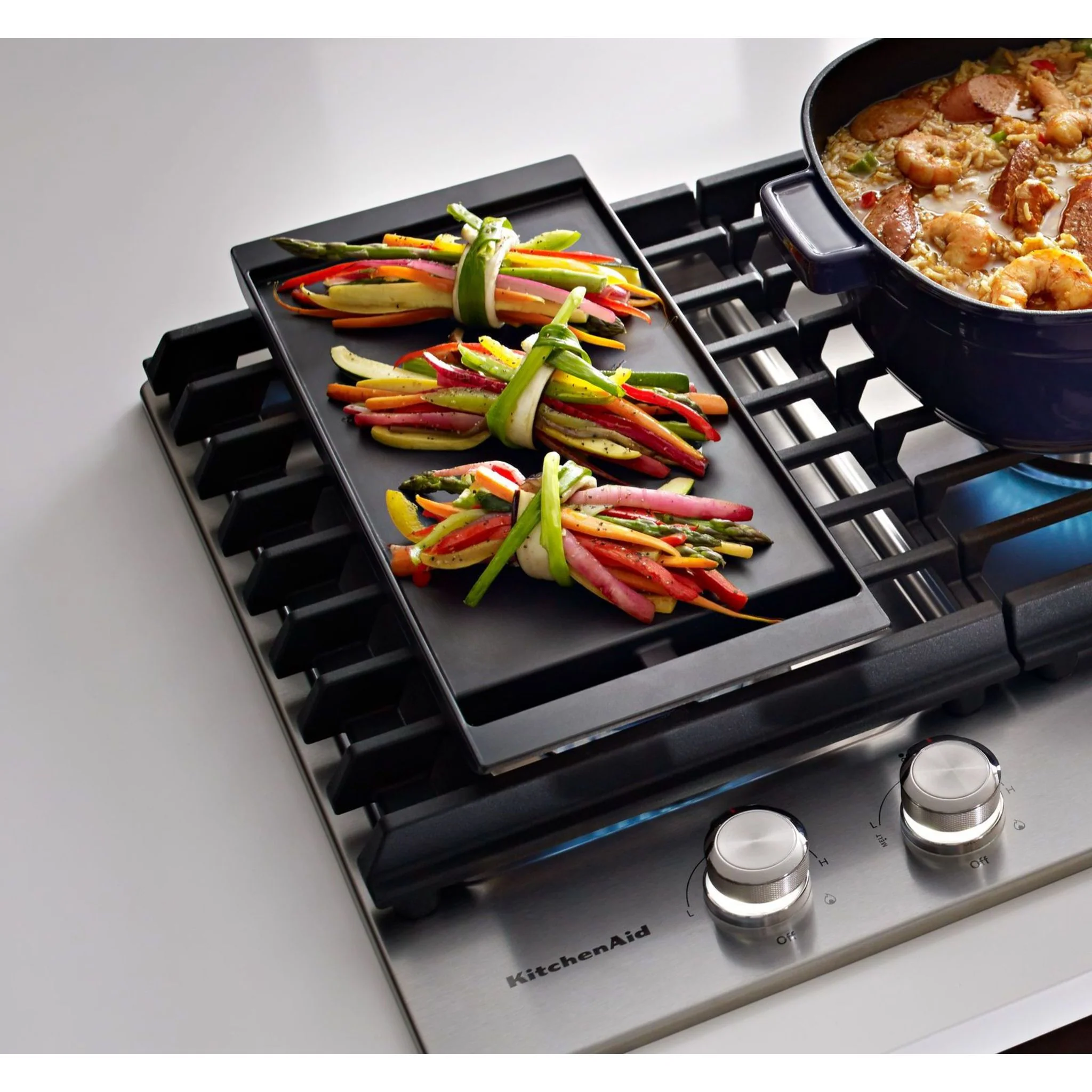 KitchenAid 30" 5-Burner Gas Cooktop with Griddle -Stainless Steel (KCGS950ESS) - Image 10