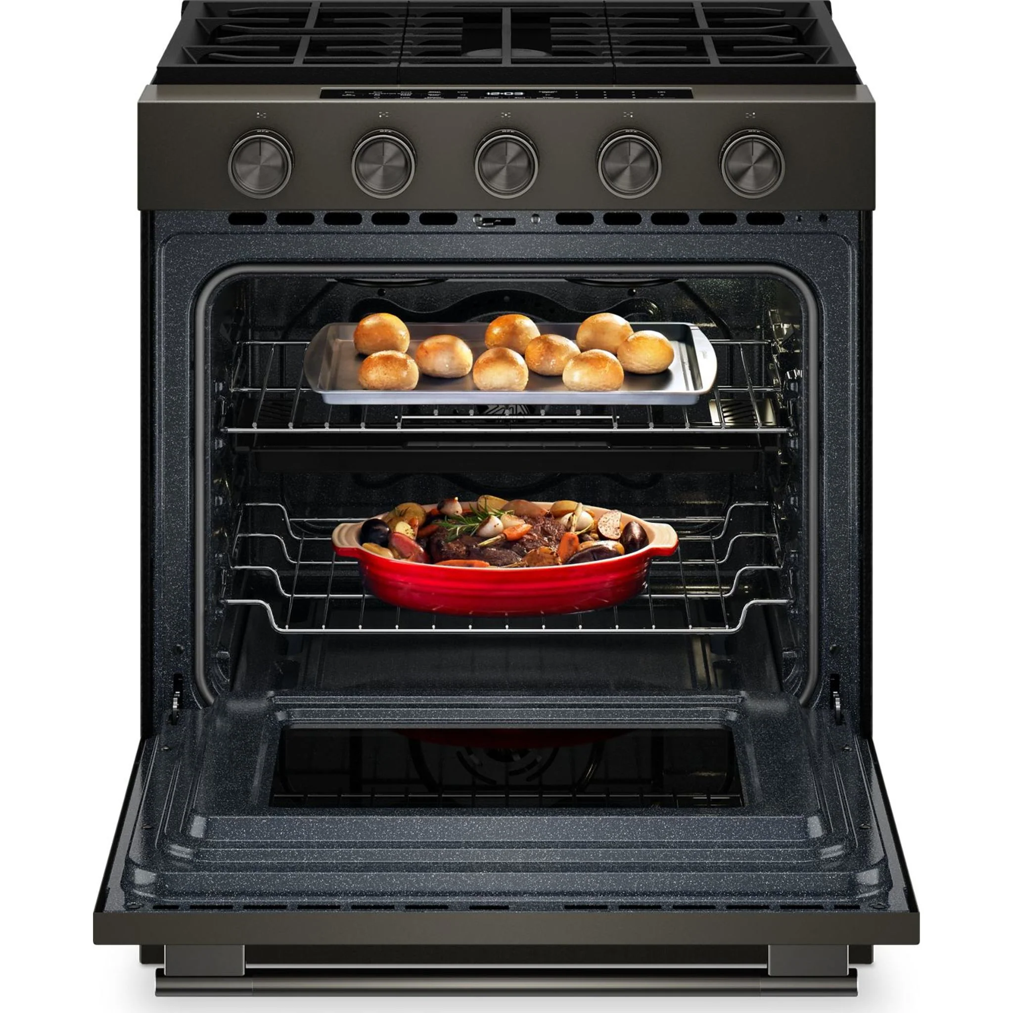 KitchenAid 5.0 Cu. Ft. Smart Slide-in Gas Range with Convection Cooking Modes and 2-in-1 Burner -Black Ore (KSGS530SBE) - Image 33