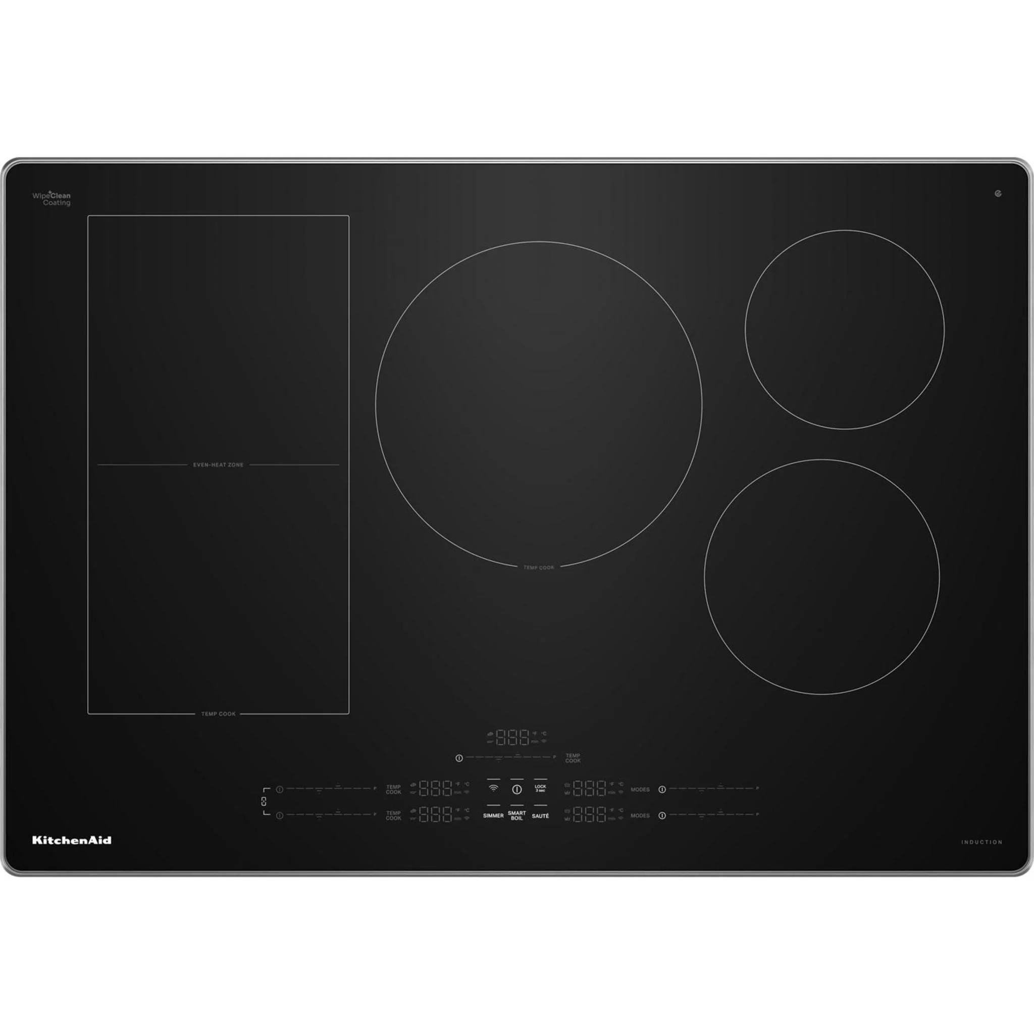 KitchenAid 30" Temp CookInduction Cooktop with 5 Cooking Zones -Blk Glass Touch Ctrl w SS side (KCIT730SSS)