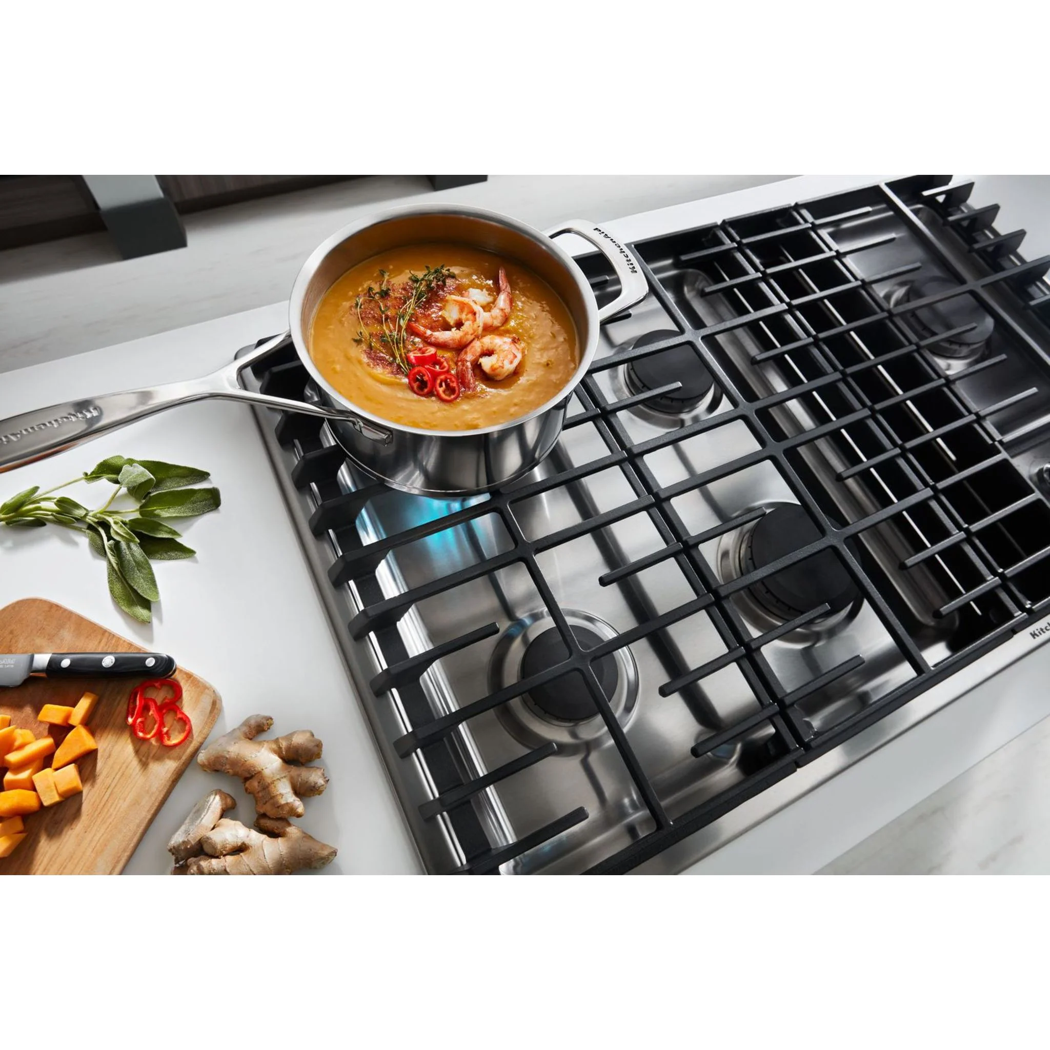 KitchenAid 36" 5 Burner Gas Downdraft Cooktop -Stainless Steel (KCGD506GSS) - Image 15