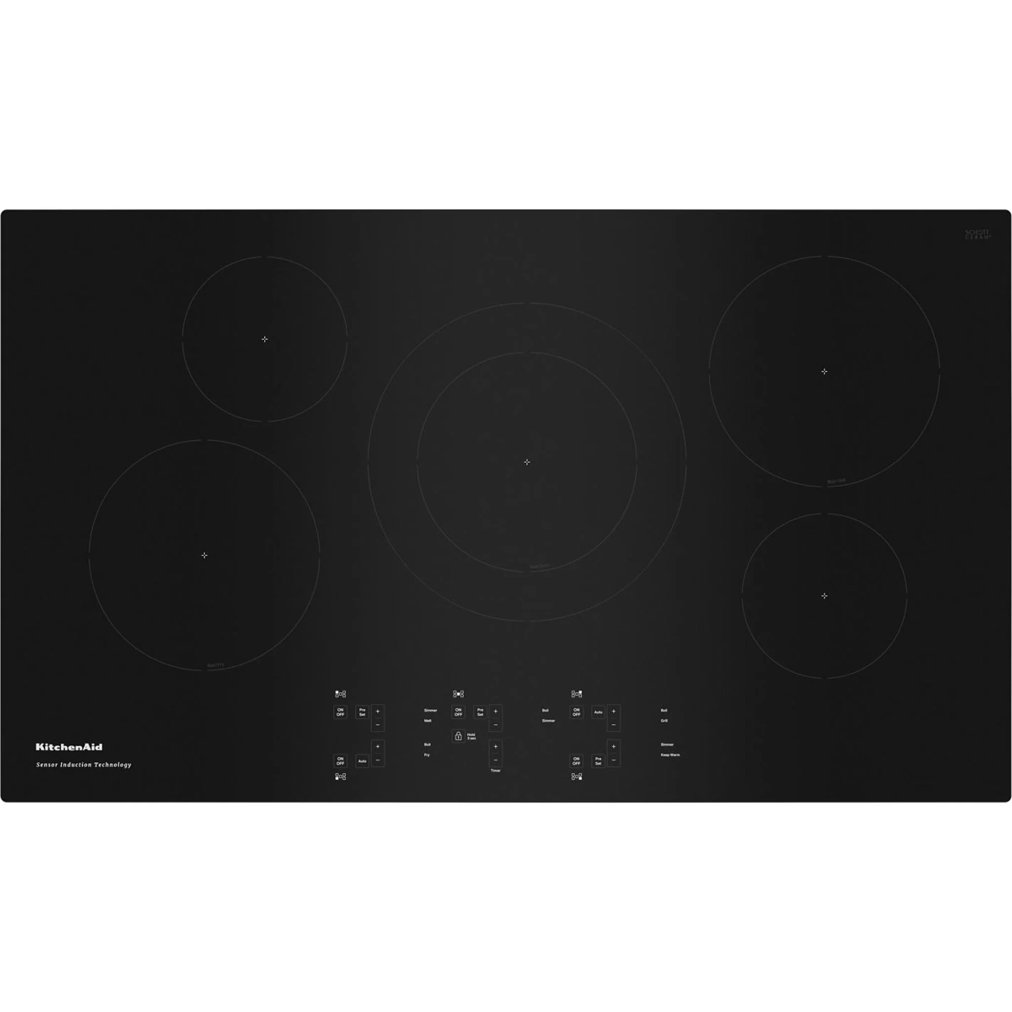 KitchenAid 36-Inch 5-Element Sensor Induction Cooktop -Black (KCIG556JBL)